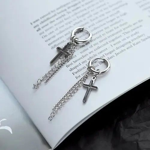 Sterling Silver Stainless Steel Cross Dangle Drop Earrings for Men Women Size ONE SIZE - 4 Thumbnail