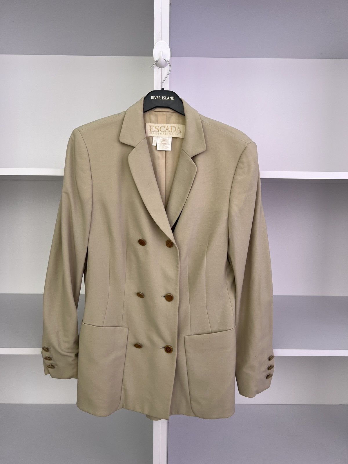 Designer × Escada × Vintage Vintage ESCADA Women's Beige Wool Blazer Jacket Size S / US 4 / IT 40 - 6 Thumbnail