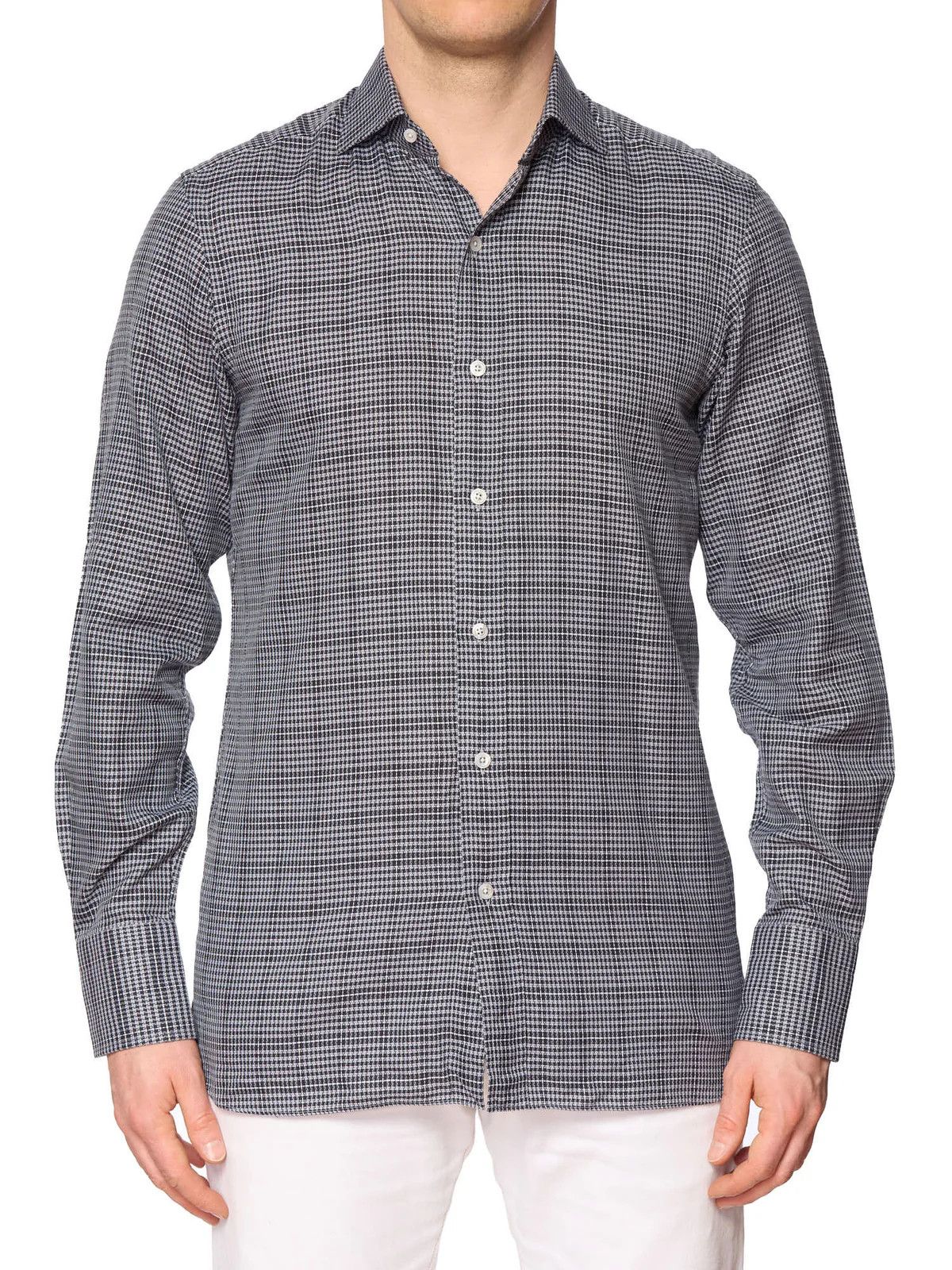 Tom Ford TOM FORD Gray Plaid Micro Pattern Cotton Dress Shirt Size US M / EU 48-50 / 2 - 1 Thumbnail