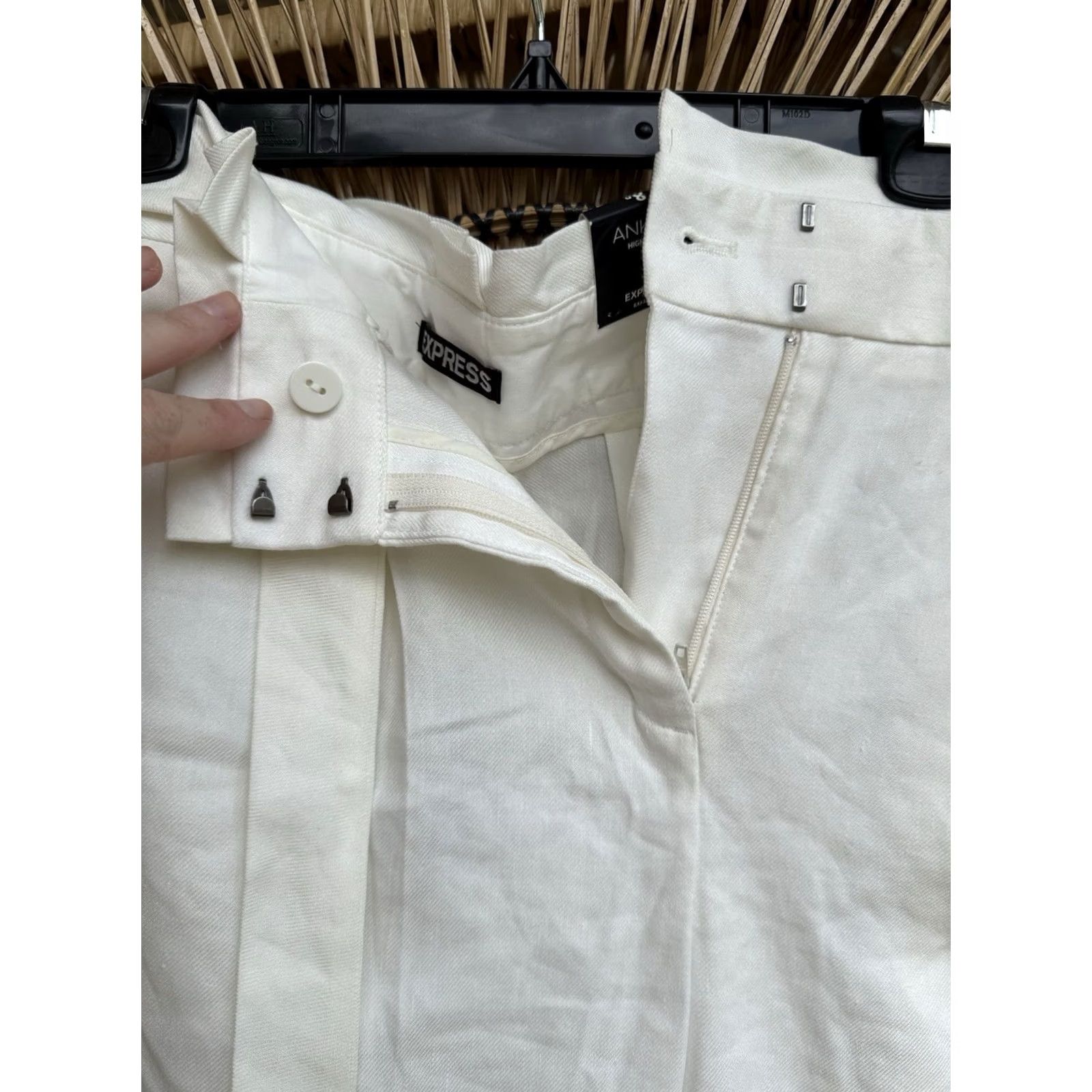 Express VINTAGE? (No) Express Women’s Pants Ankle High Rise Linen Blend 8 White 8R New With Tags Womens Size 30" / US 8 / IT 44 - 4 Thumbnail
