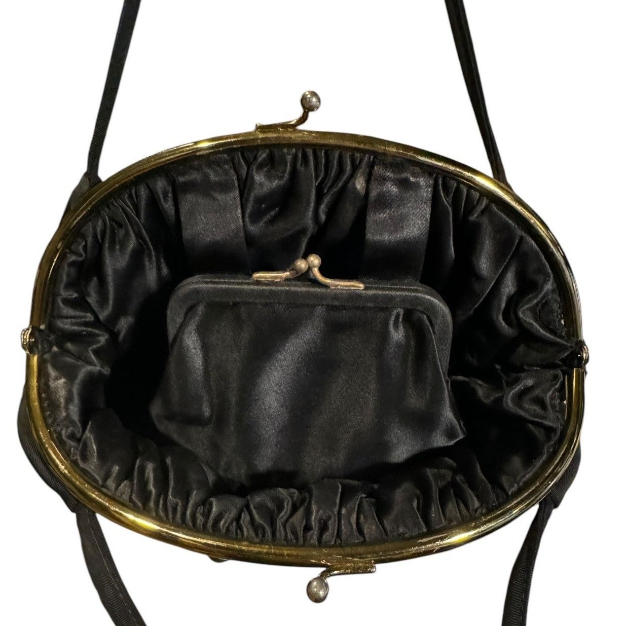 Vintage 1950's Vtg formal Black Bag kiss claps inside coin purse Size ONE SIZE - 4 Thumbnail