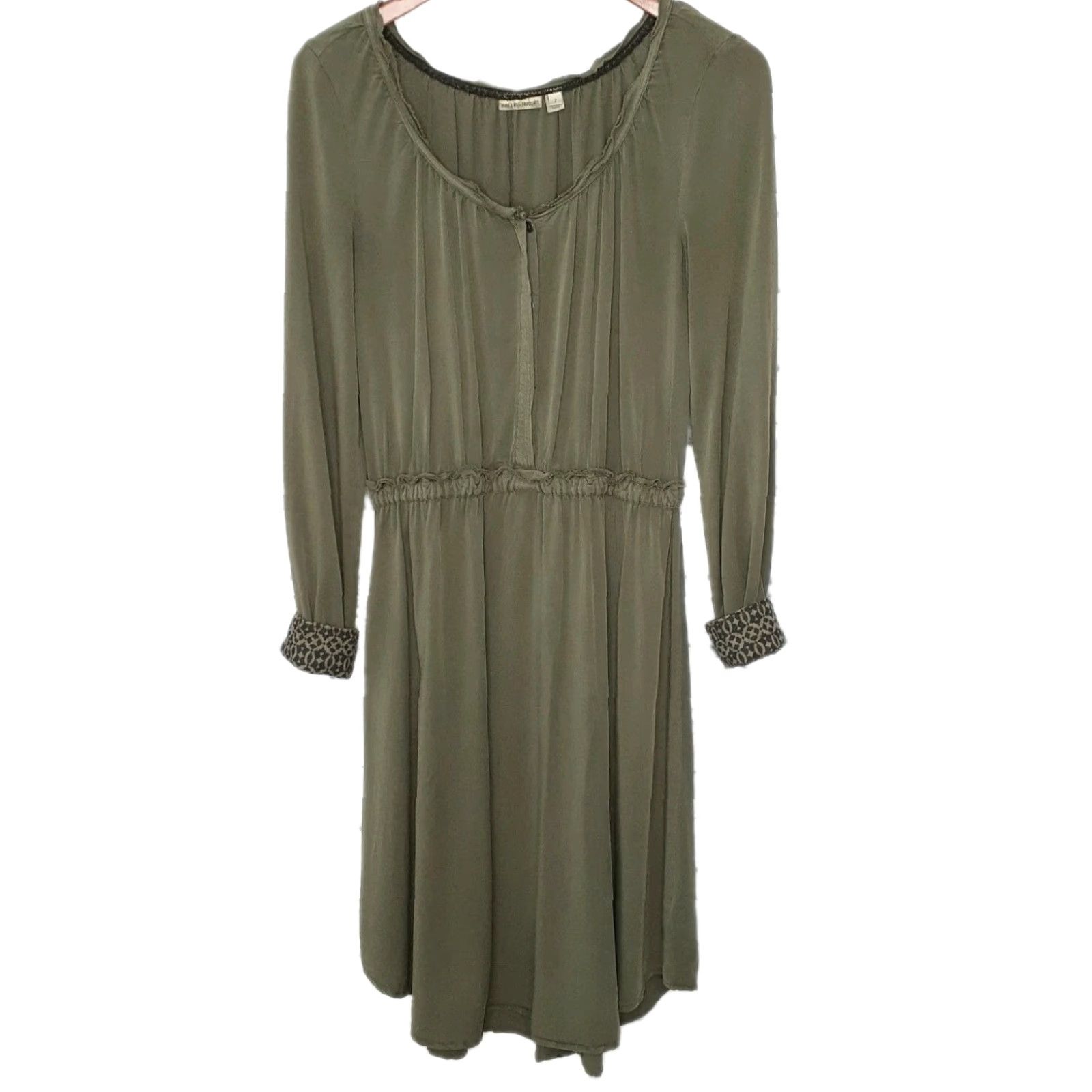 Vintage Holding Horses Shirt Dress Long Sleeve Knee Length Women S Green Rayon Casual Party/Cocktail Size S / US 4 / IT 40 - 2 Thumbnail