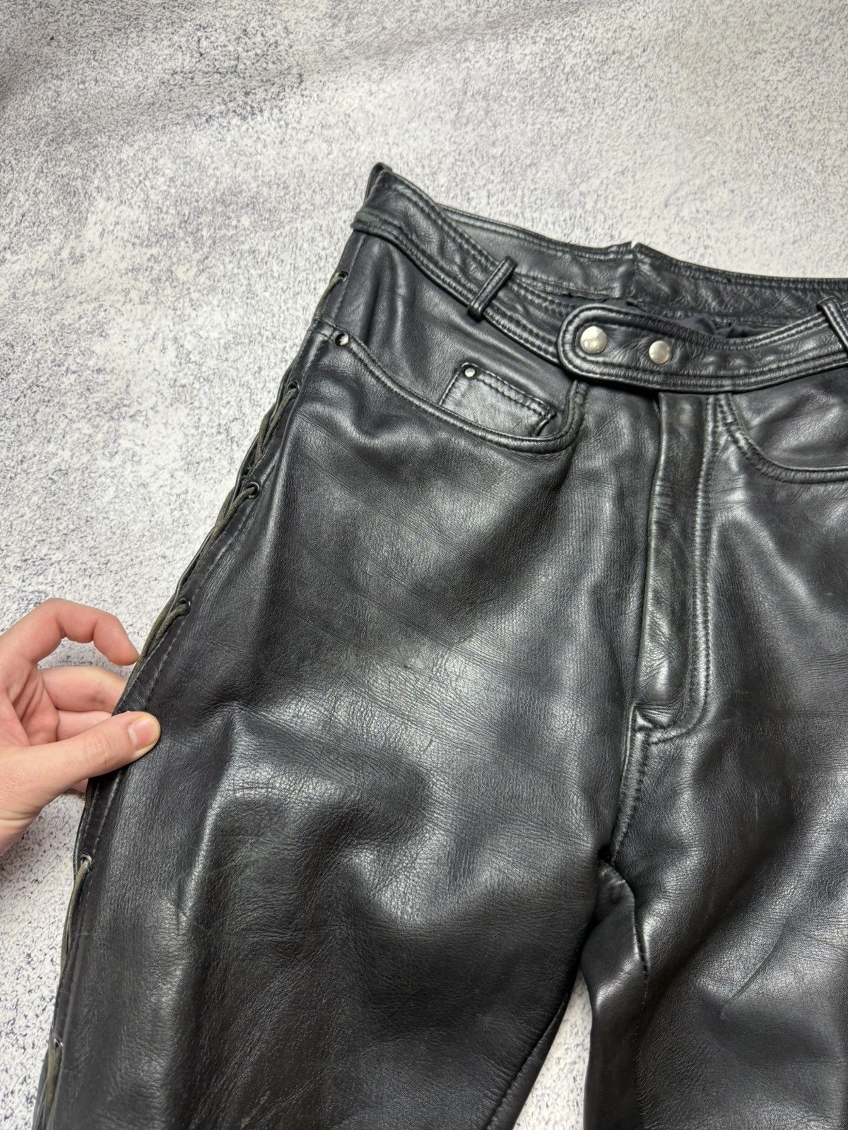 Leather Mens Vintage Biker Leather Pants stripe's Japanese brand y2k Size US 31 - 6 Thumbnail