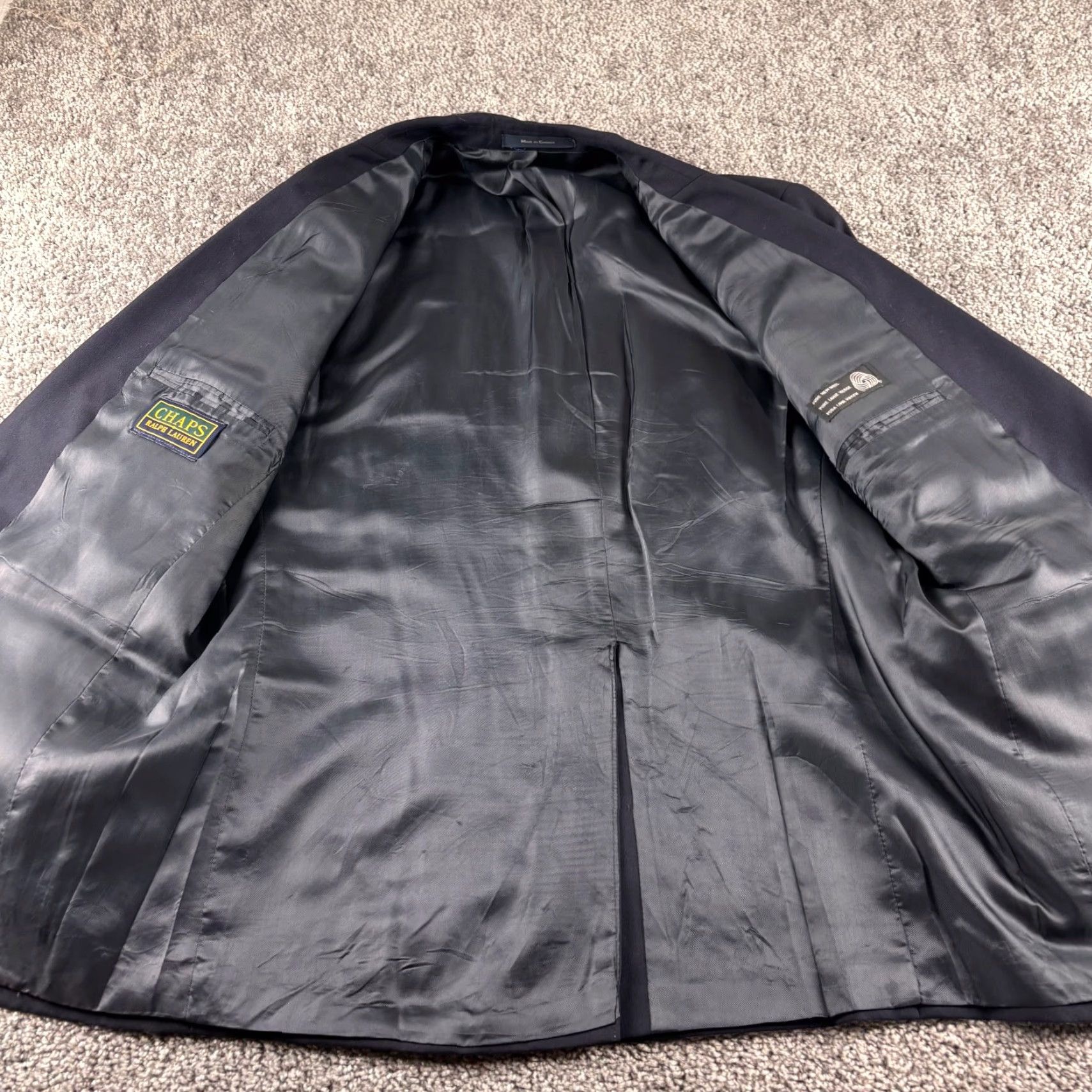 Ralph Lauren VINTAGE Chaps Ralph Lauren Blazer Mens 43R Navy Blue Wool Single-Breasted Two-Button Notch Lapel Jacket Coat Jacket Length Regular Pattern Solid Size 46R - 2 Thumbnail