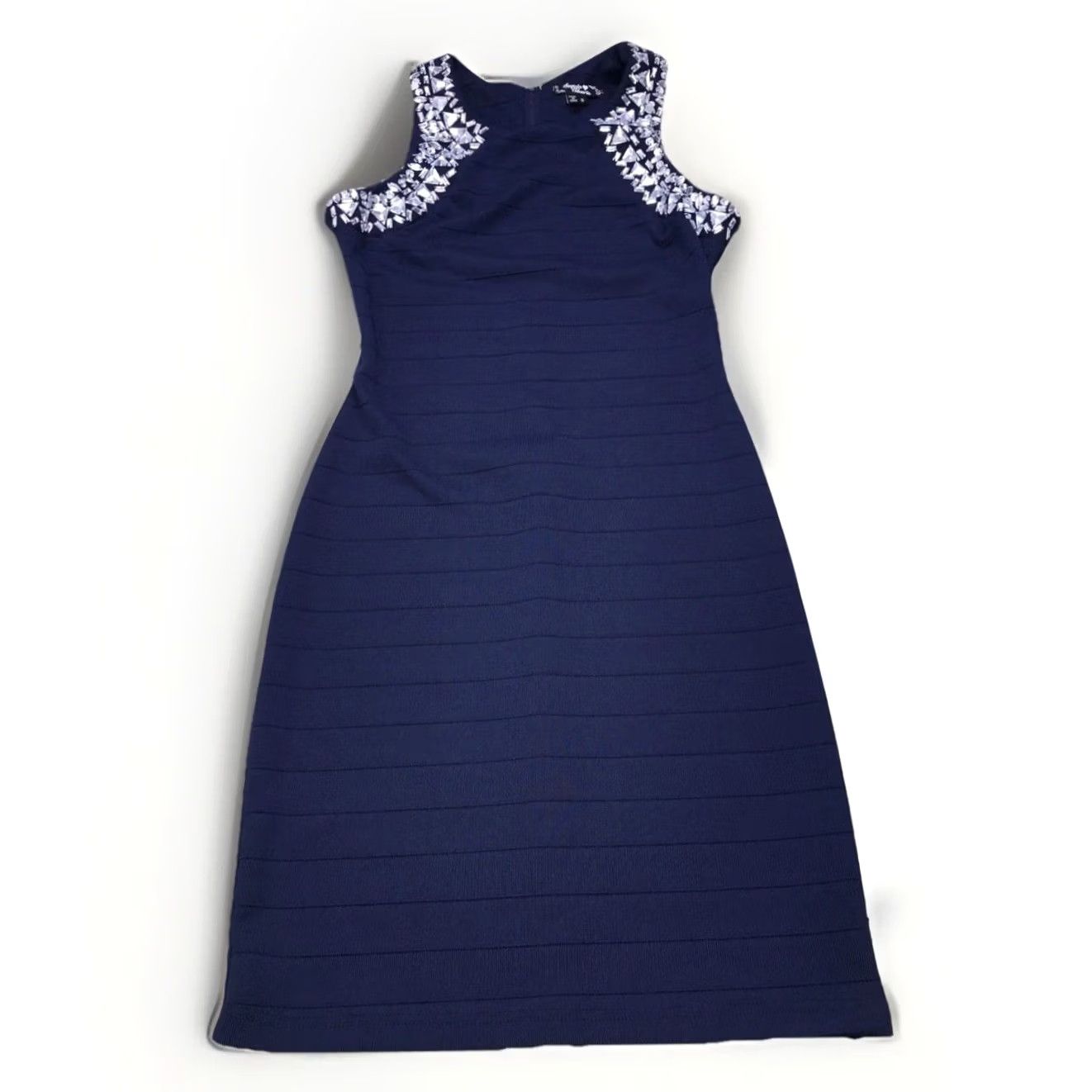 Vintage VINTAGE Sequin Hearts Y2K 2000s Bodycon Homecoming Prom Club Navy Jeweled Dress Sleeveless Knee Length Size 9 Womens Girls Men? Size M / US 6-8 / IT 42-44 - 2 Thumbnail