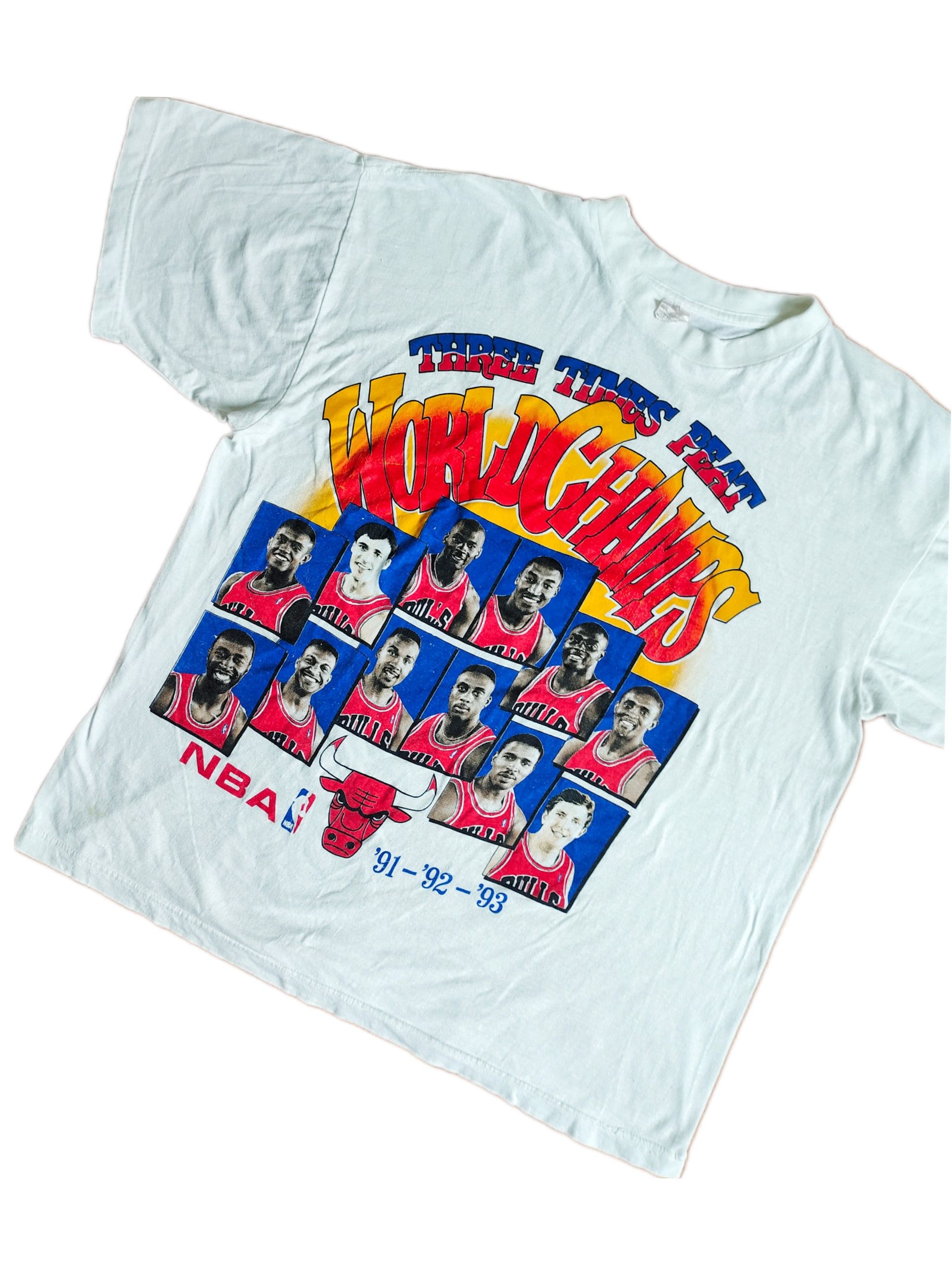 Starter × Vintage Rare Vintage Bulls "3-Times Peat" Players 90s T-shirt Size US XL / EU 56 / 4 - 2 Thumbnail