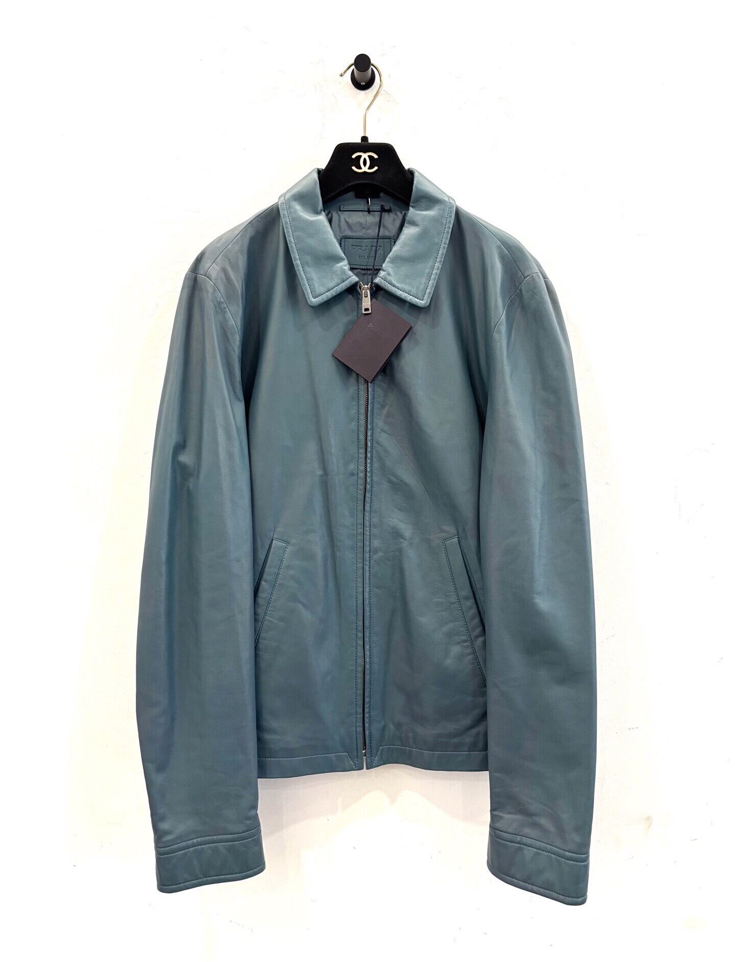 Prada Prada Men's Blue Lambskin Leather Jacket Size US M / EU 48-50 / 2 - 1 Thumbnail