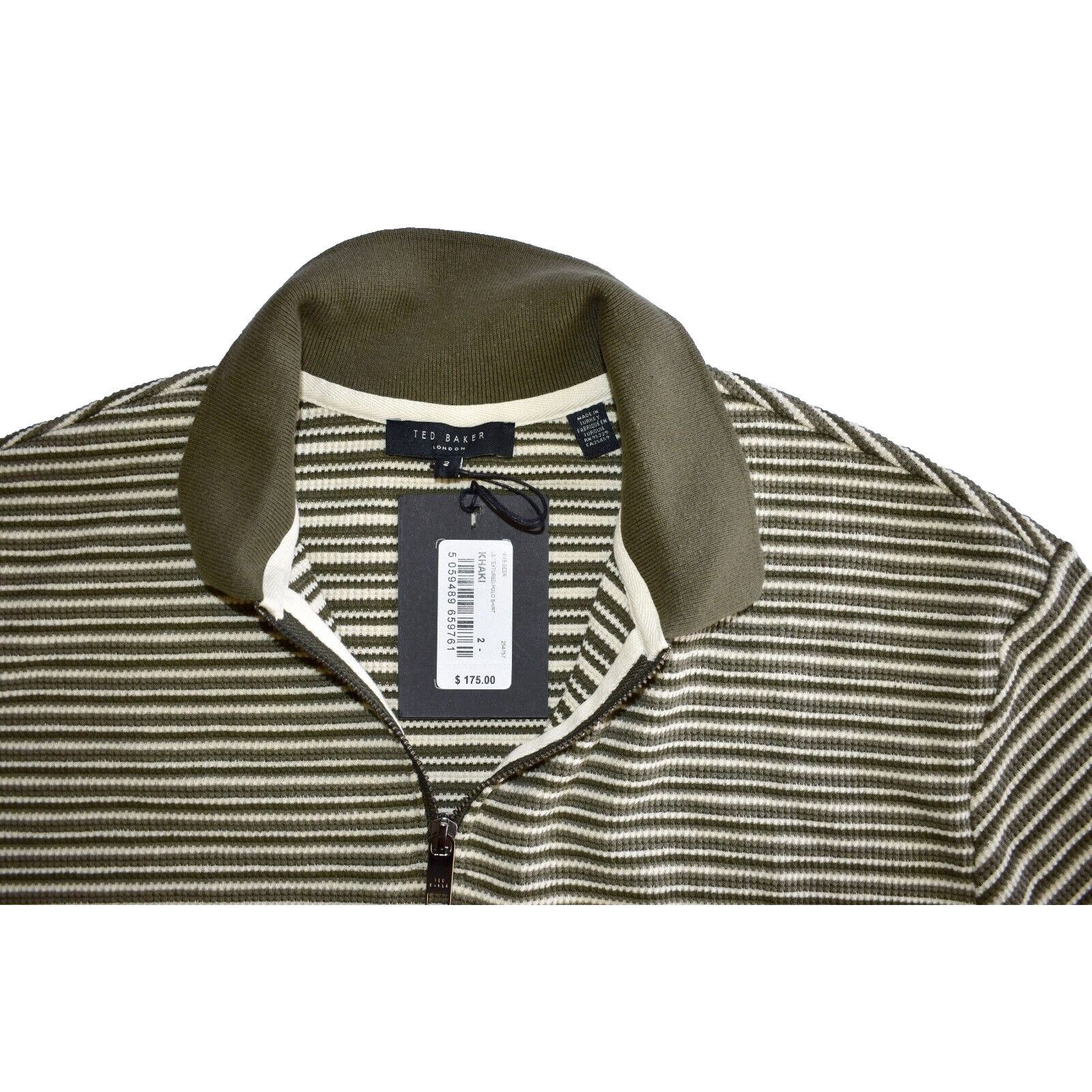 Ted Baker NWT TED BAKER Khaki Striped Textured Knit Polo Shirt 2 $175 Size US M / EU 48-50 / 2 - 4 Thumbnail