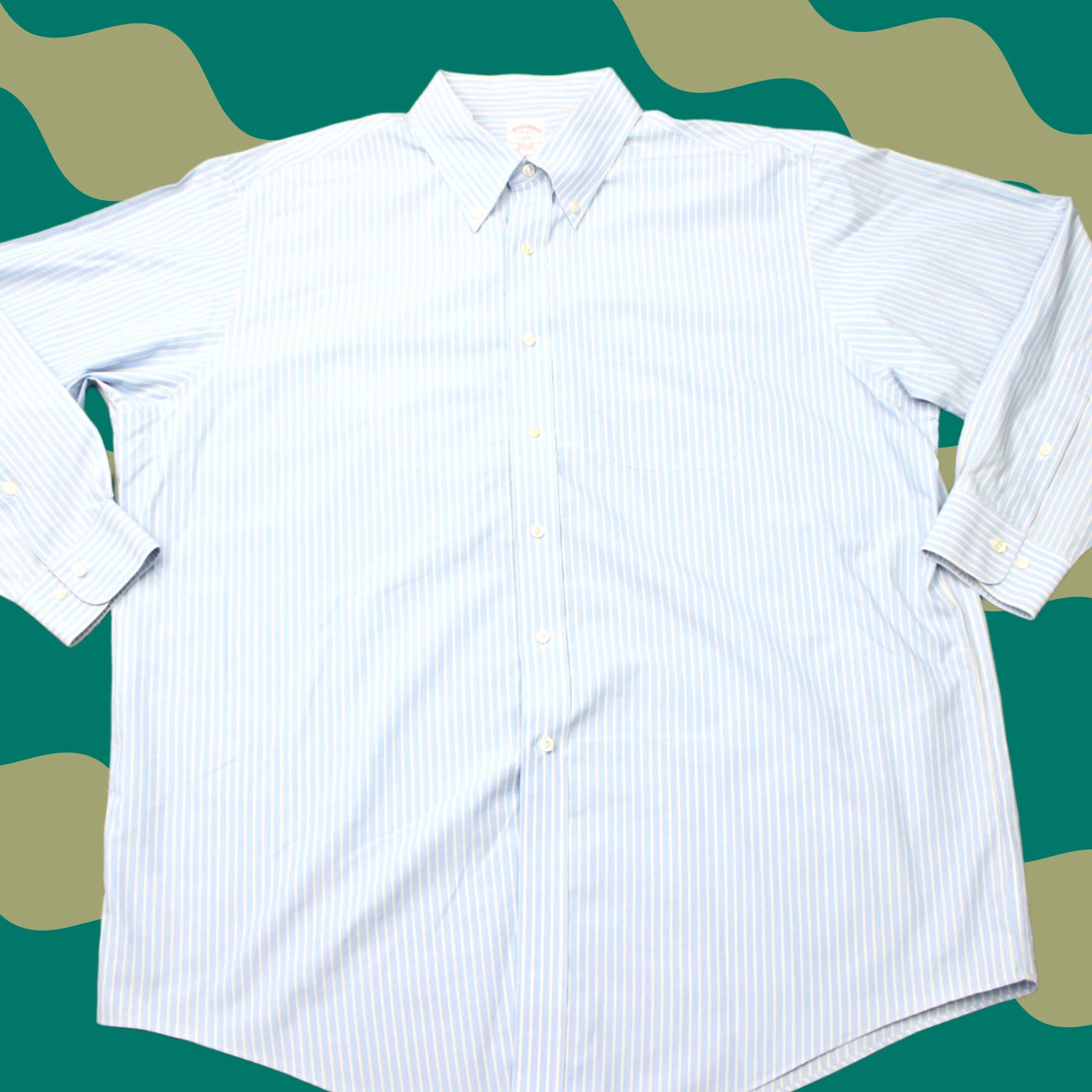 Brooks Brothers 346 Shirt Men 18, 4/5 Blue/Yellow Regular Fit Non-Iron Cotton LS Dress Shirt Regular 100% Cotton Blue Mens