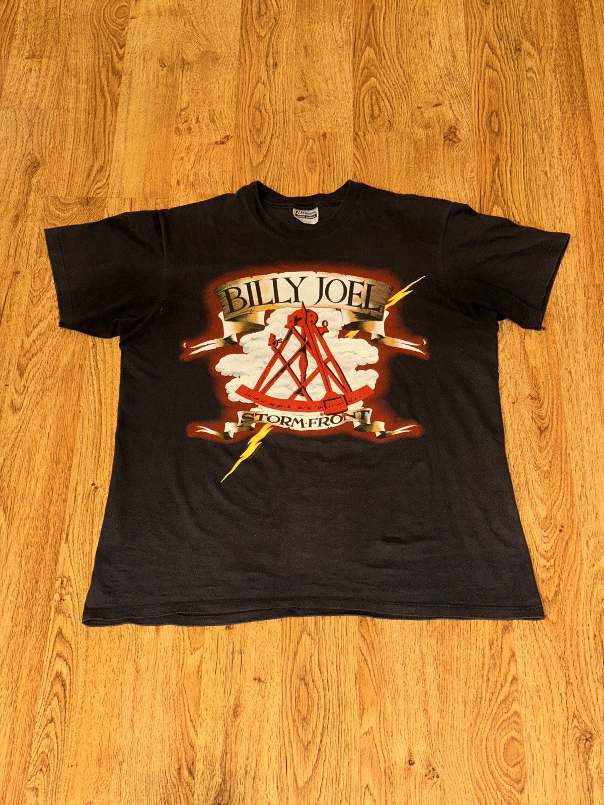 Band Tees Single Stitch Vtg 1989 BILLY JOEL Storm Front Band Tee LARGE Size US L / EU 52-54 / 3 - 9 Thumbnail