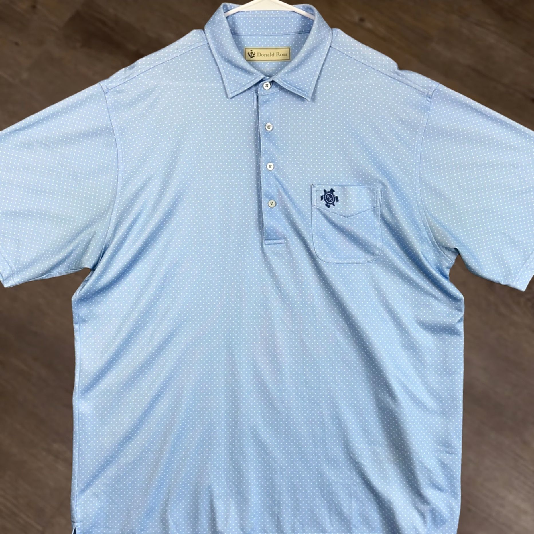 Vintage Donald Ross Polo Shirt Shirt Mens XL Light Blue White Dots Short Sleeve Rugby Pocket Size US XL / EU 56 / 4 - 1 Thumbnail