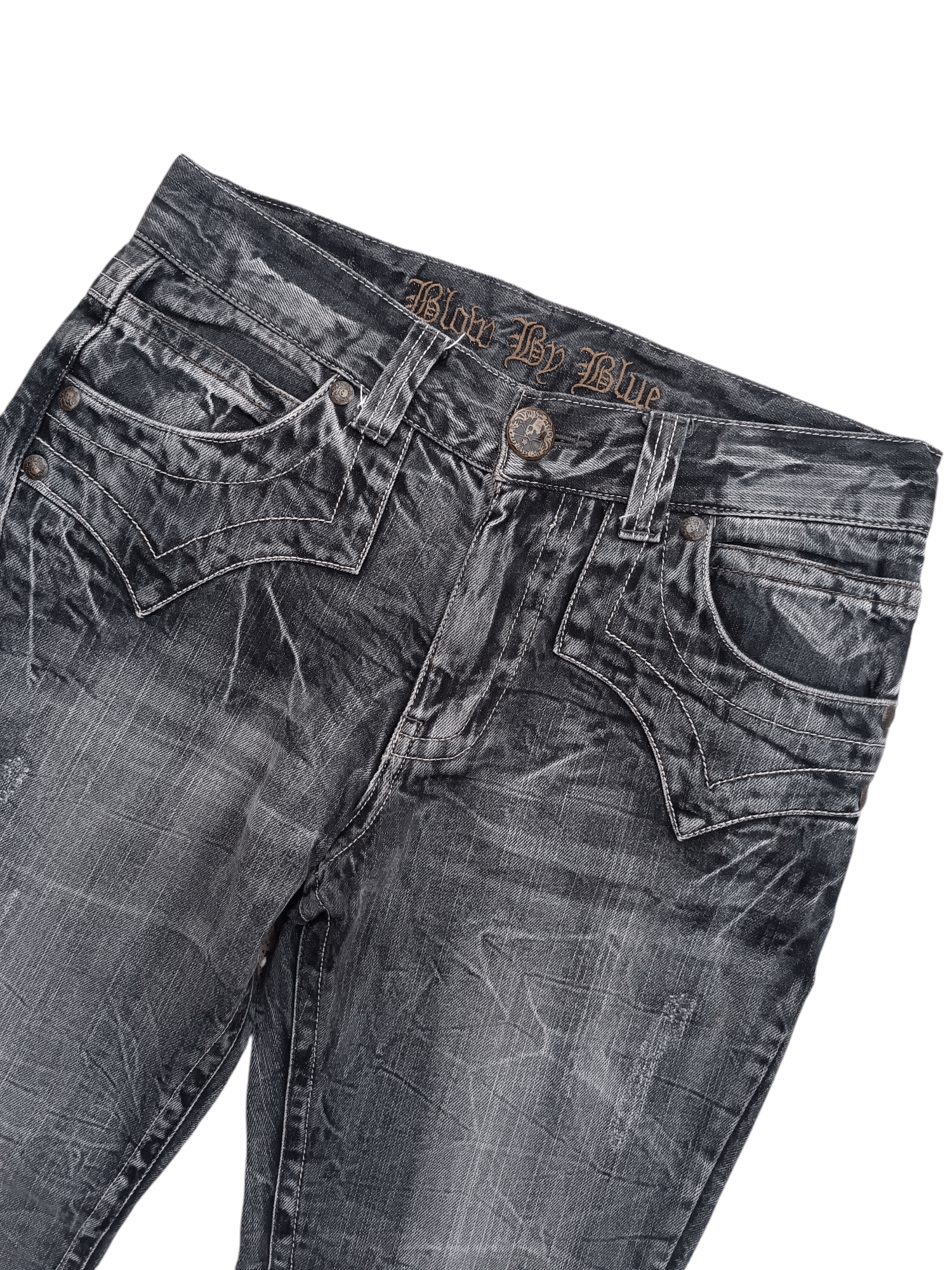 Japanese Brand FLARED 🔥 BLOW BY BLUE DISTRESSED WHISKERS FADED JEANS Size US 31 - 11 Thumbnail