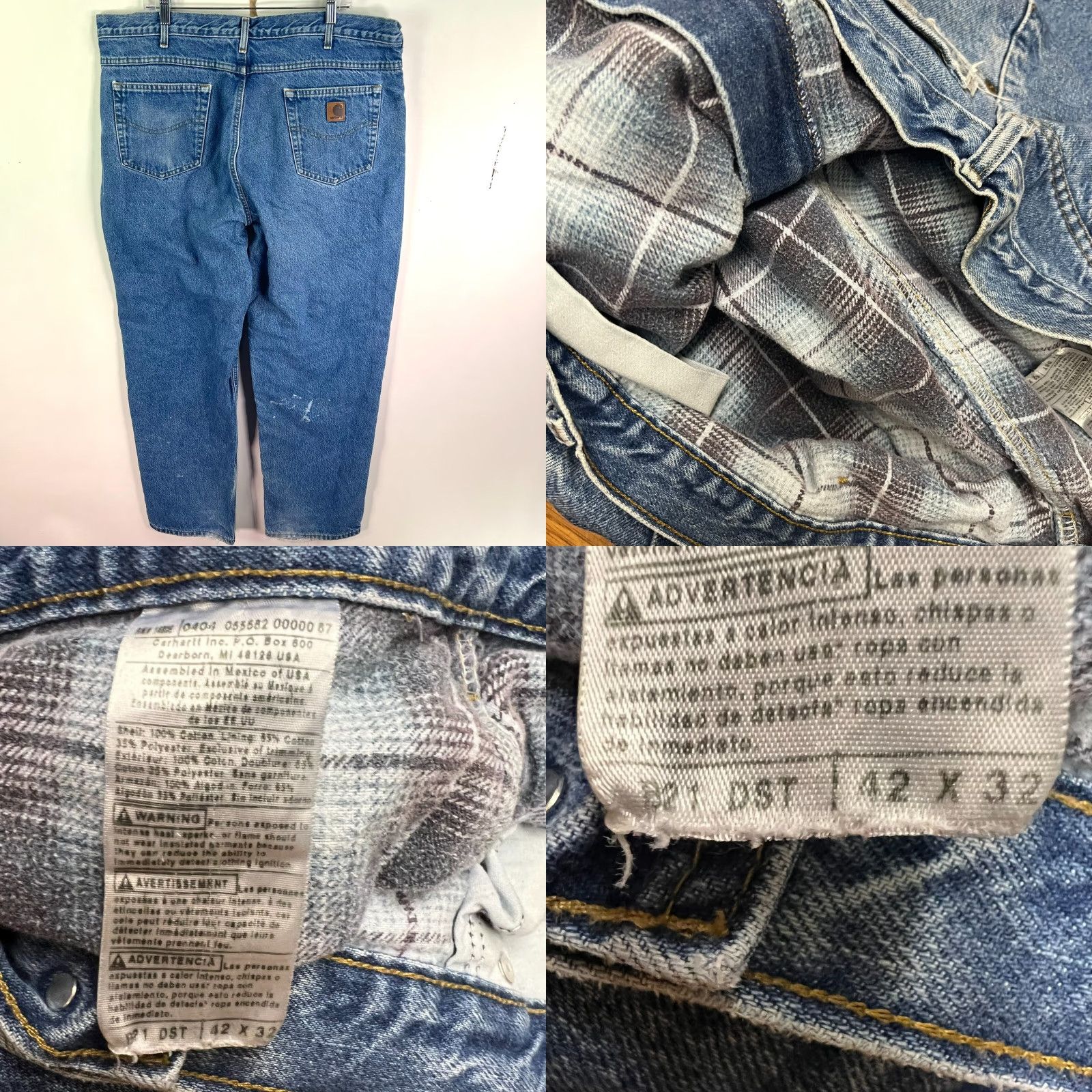 Carhartt Carhartt Jeans Mens 42 Blue 42X32 Denim Flannel Lined 5-Pocket Relaxed Straight Zipper Button Denim Jeans Mens Blue 42X32 Size US 42 / EU 58 - 8 Thumbnail