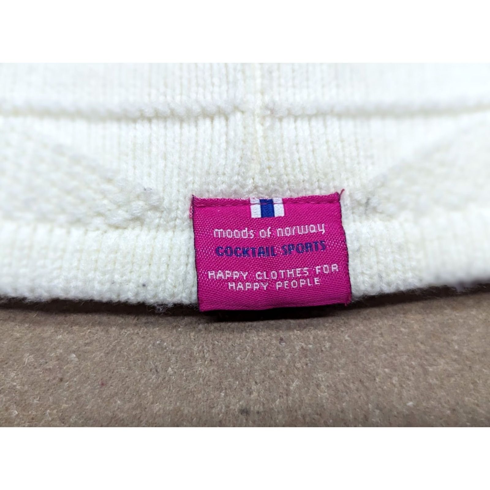 Vintage Moods of Norway Beanie Hat One Size Lined Pom Pom Spellout Knitted White Size ONE SIZE - 7 Thumbnail