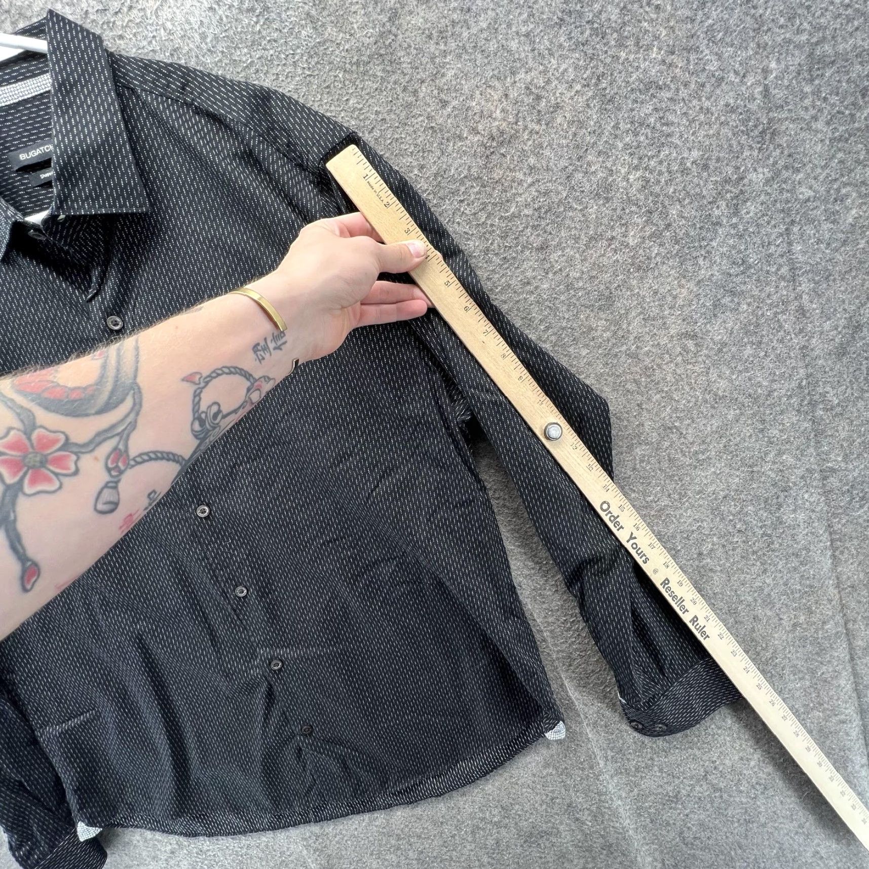 BUGATCHI Bugatchi Shirt Mens XL Black Geometric Long Sleeve Button Front Slim Casual Size US XL / EU 56 / 4 - 4 Thumbnail