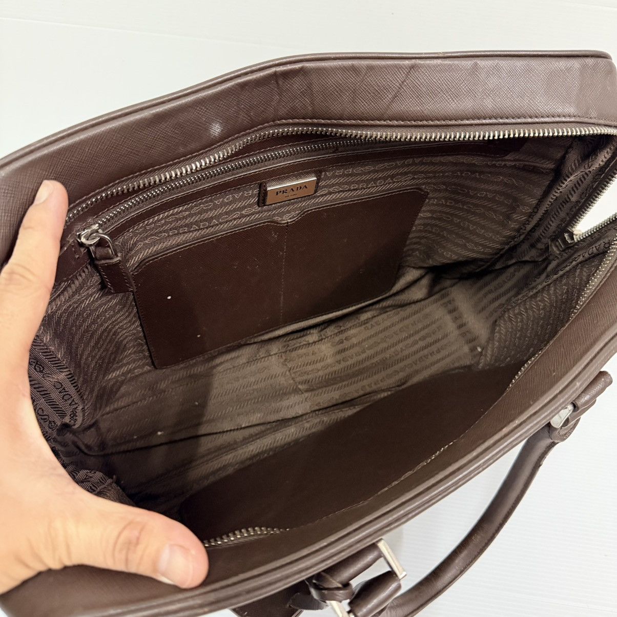 Prada Prada Brown Leather Saffiano Large Briefcase Bag Size ONE SIZE - 10 Thumbnail