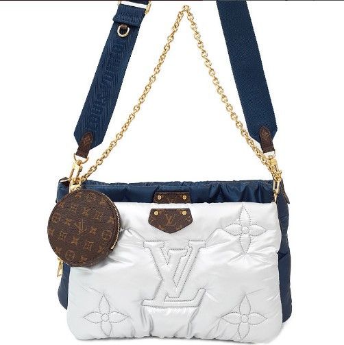 image of Louis Vuitton Pillow Maxi Multi Pochette Accessoire Navy Silver Dark Brown in White, Women's