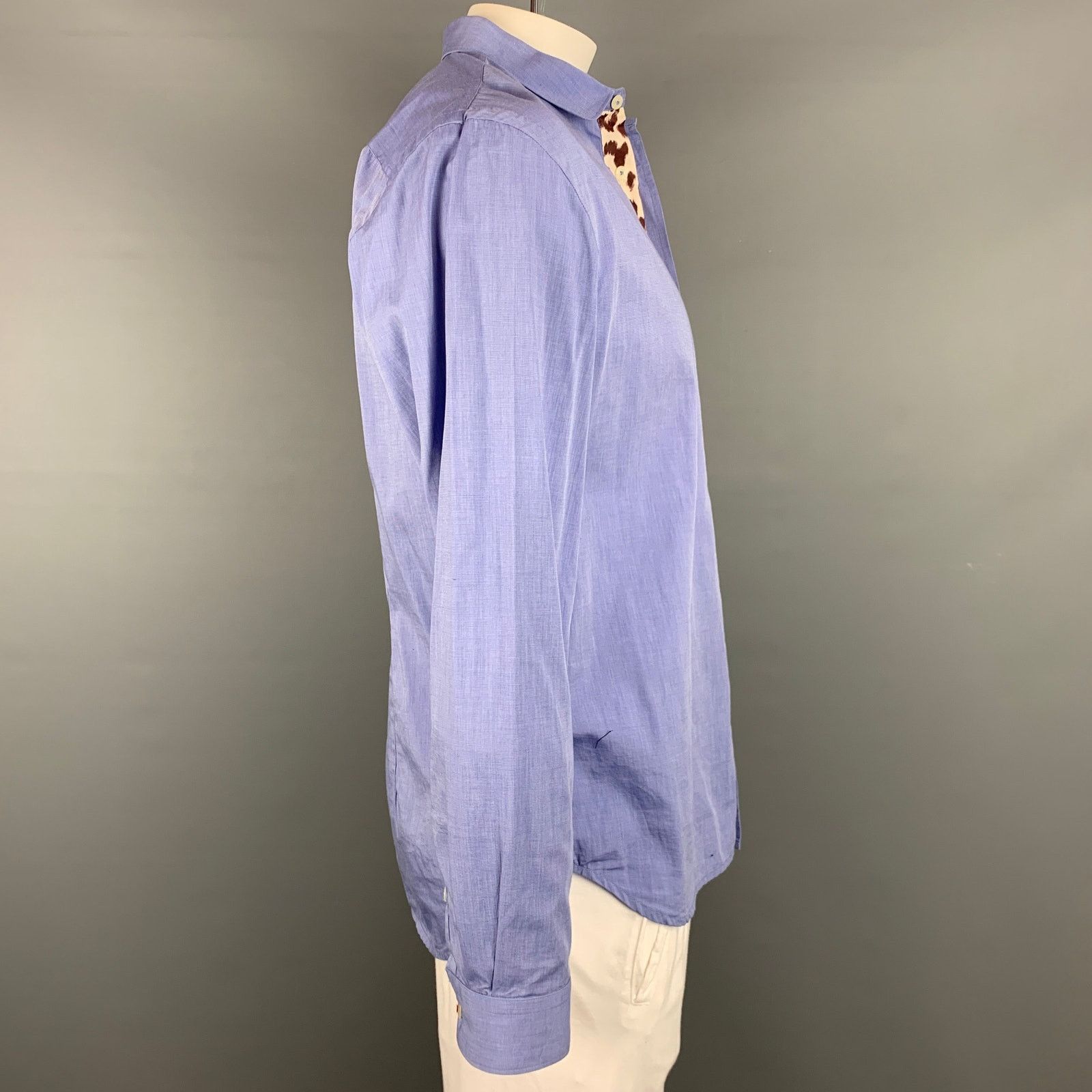 Paul Smith Size L Blue Cotton One Peter Pan Collar Long Sleeve Shirt Size US L / EU 52-54 / 3 - 2 Thumbnail