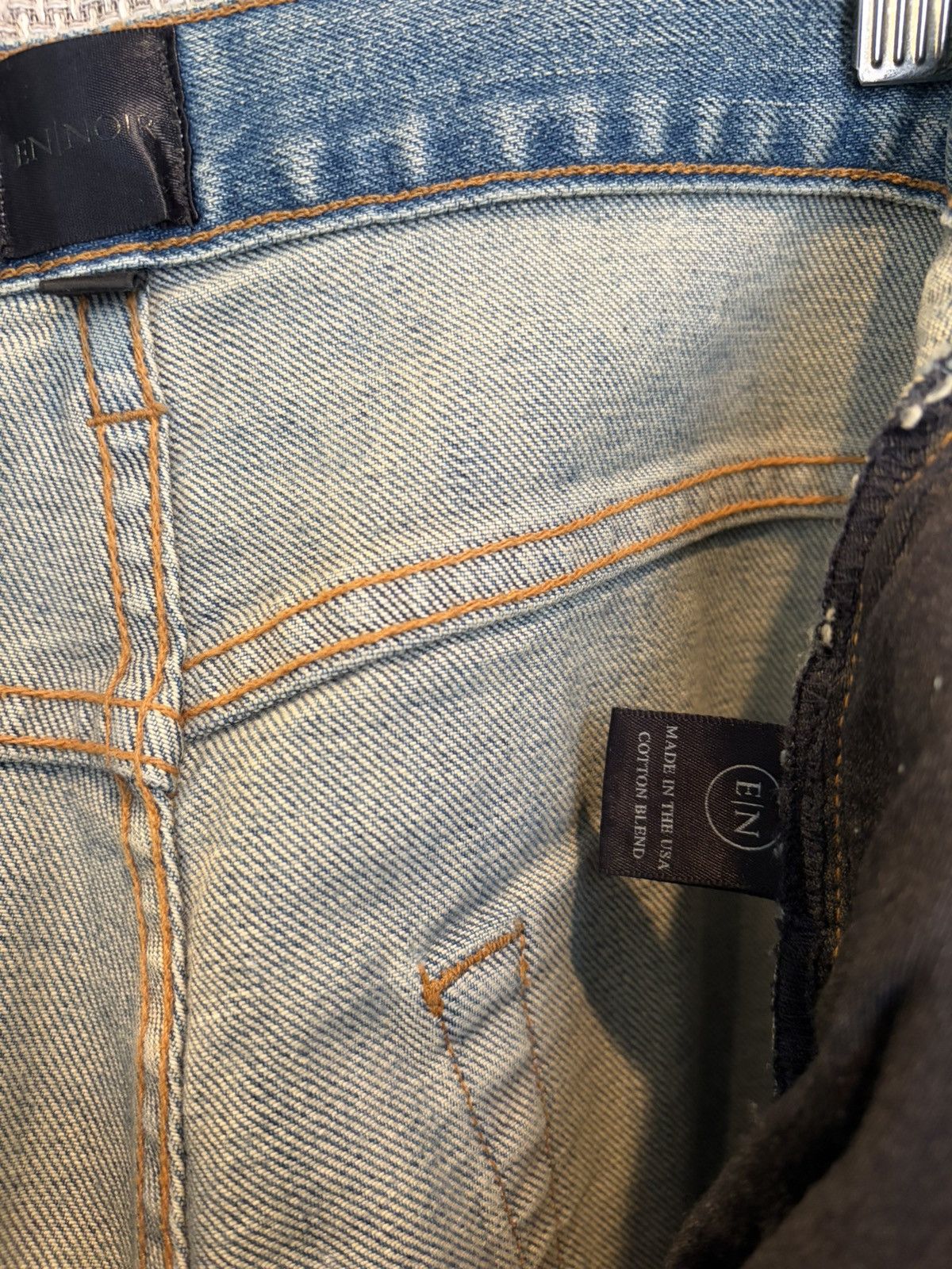 En Noir En Noir Distressed Crash Patchwork Stonewashed Blue Denim Size US 32 / EU 48 - 4 Thumbnail