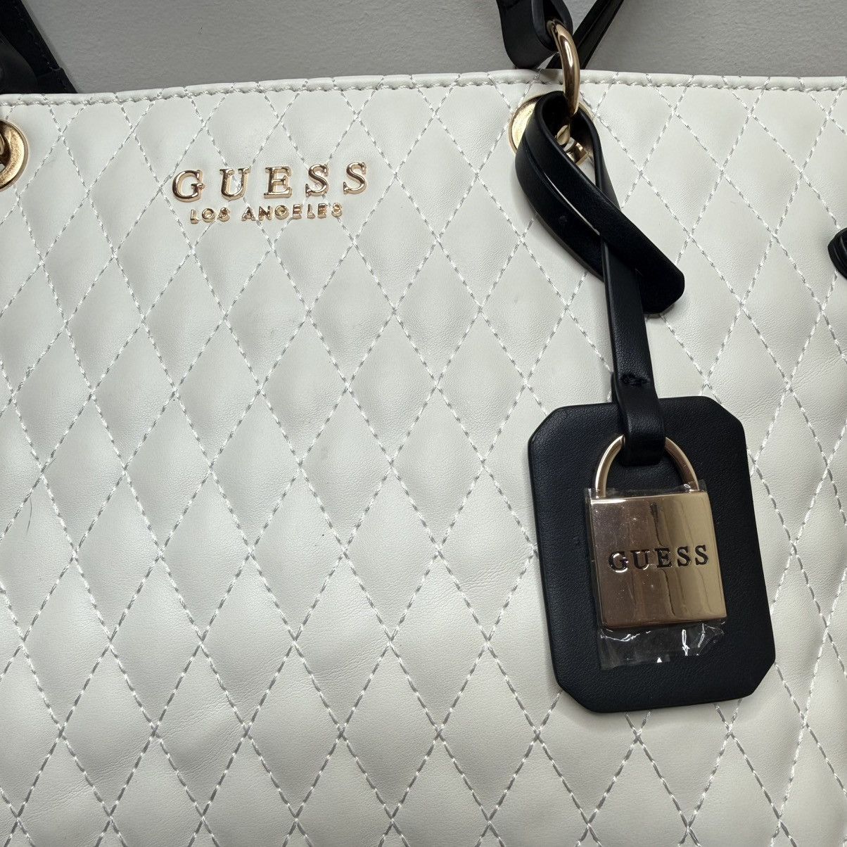 Guess GUESS Quilted Two-Tone Tote in White and Black with Gold Size ONE SIZE - 2 Thumbnail