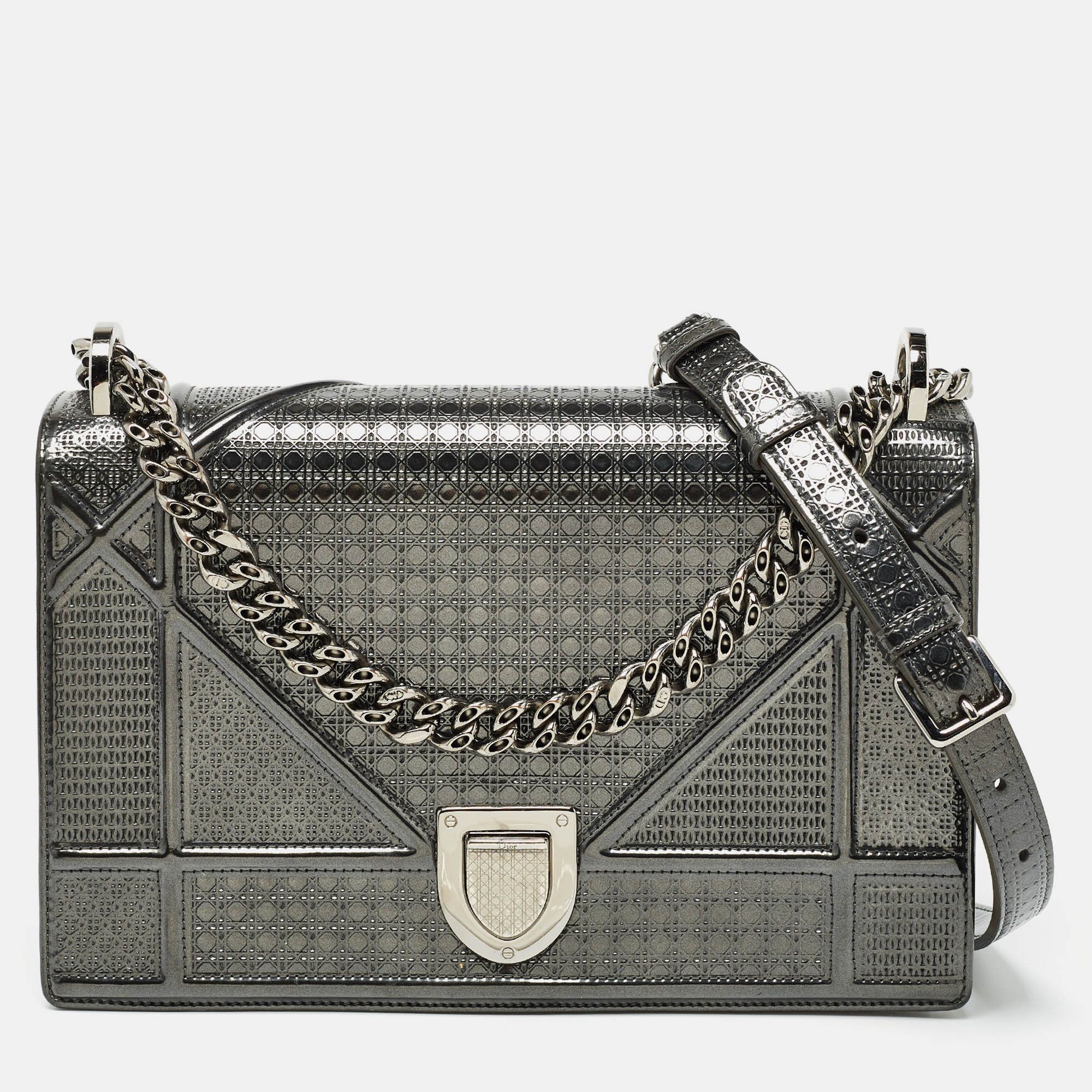 image of Dior Grey Patent Leather Medium Ama Shoulder Bag, Women's