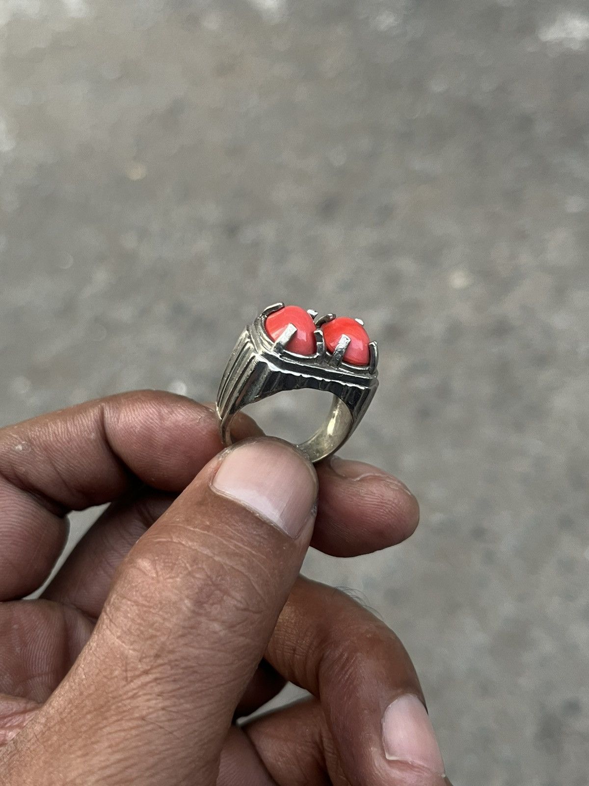 Japanese Brand Vintage Sterling Silver Double Red Stone Men's Signet Ring Size ONE SIZE - 13 Thumbnail