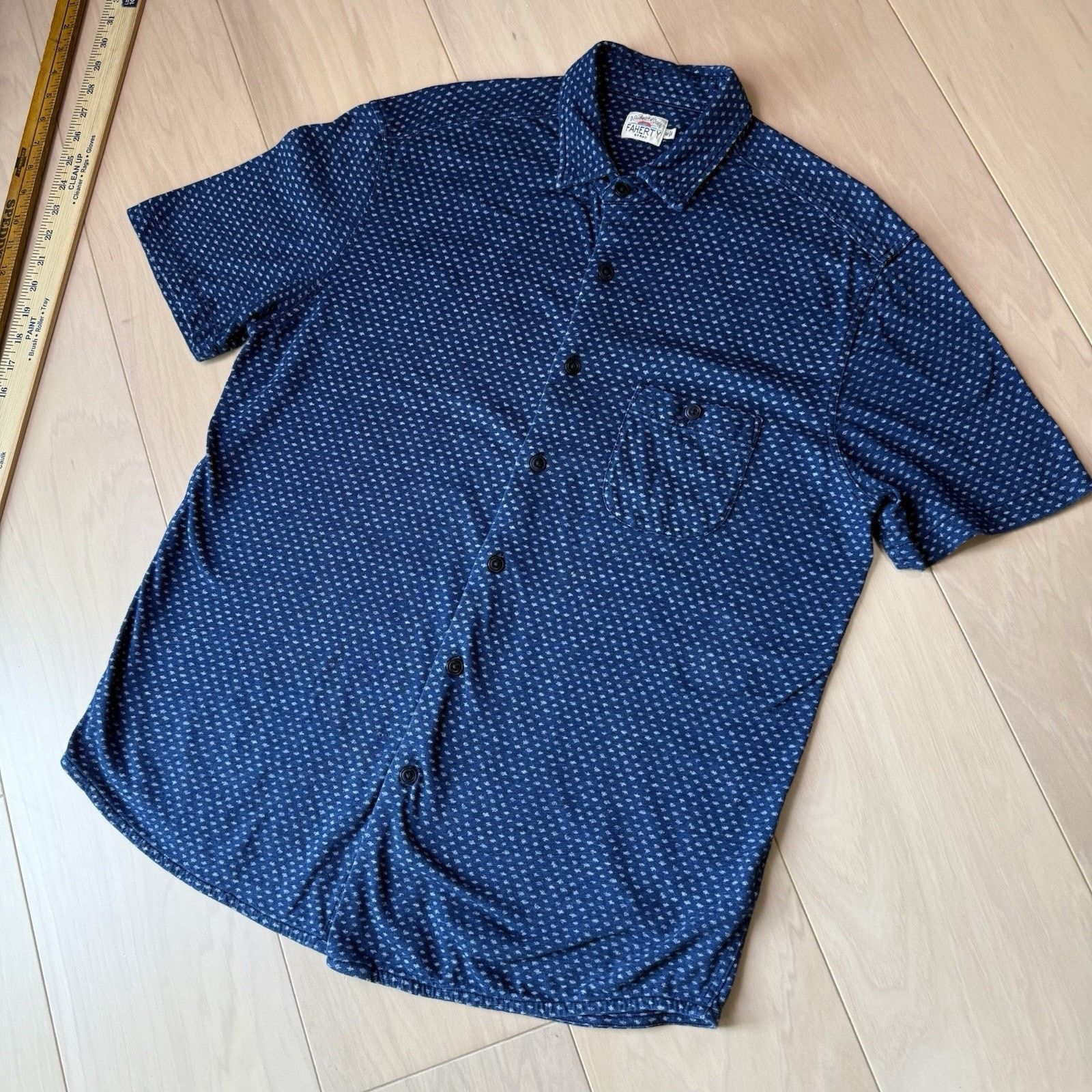 Faherty Faherty Breeze Shirt M Blue Cotton Short Sleeve Button Up Size US M / EU 48-50 / 2 - 10 Thumbnail