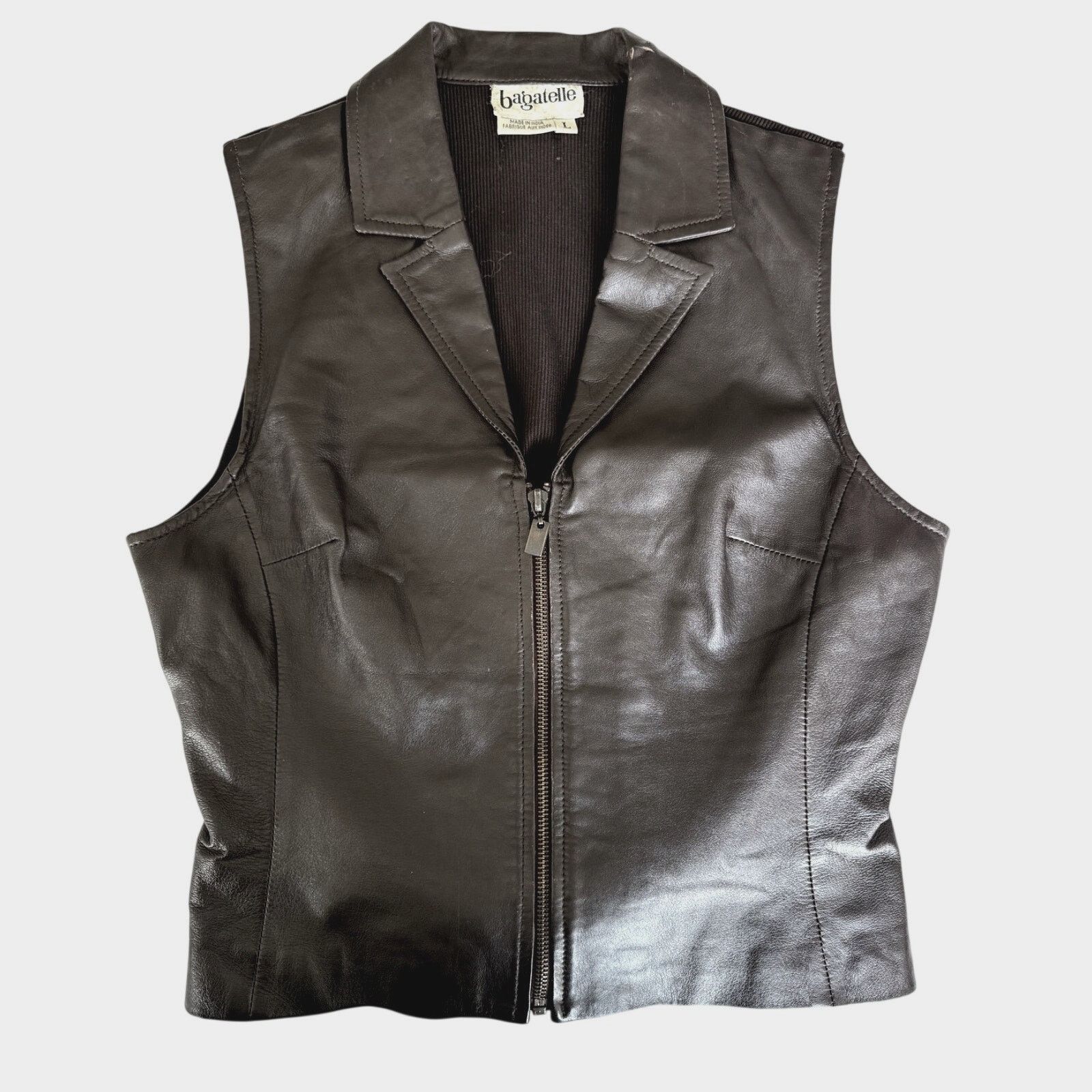 Wilsons Leather 90s Bagatelle Brown Leather Vest Fitted Knit Back Size L Size L / US 10 / IT 46 - 1 Thumbnail