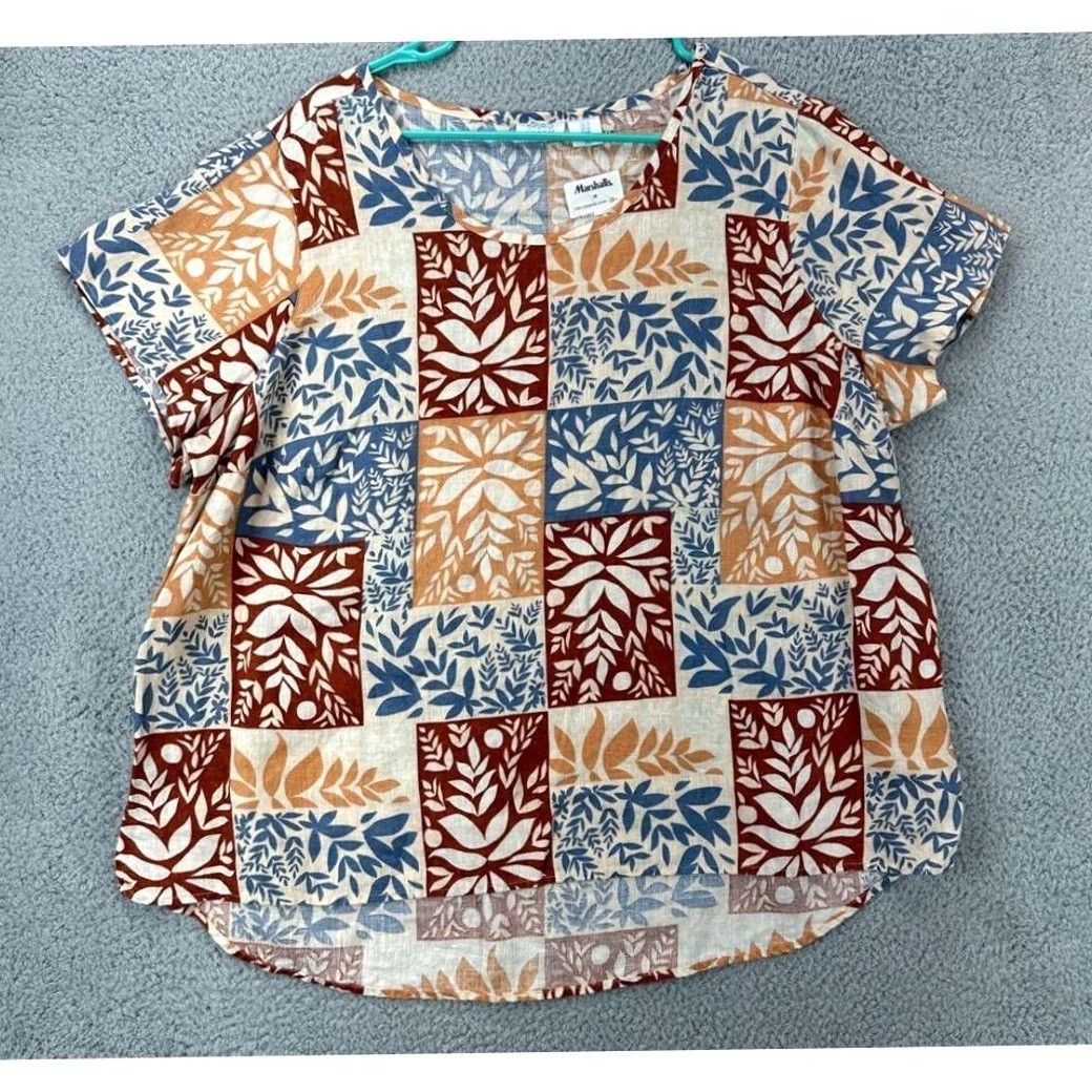 Vintage Sigrid Olsen Linen Blouse Shirt Womens 1X Plus Patchwork Top Red/Orange NEW Size XL / US 12-14 / IT 48-50 - 2 Thumbnail