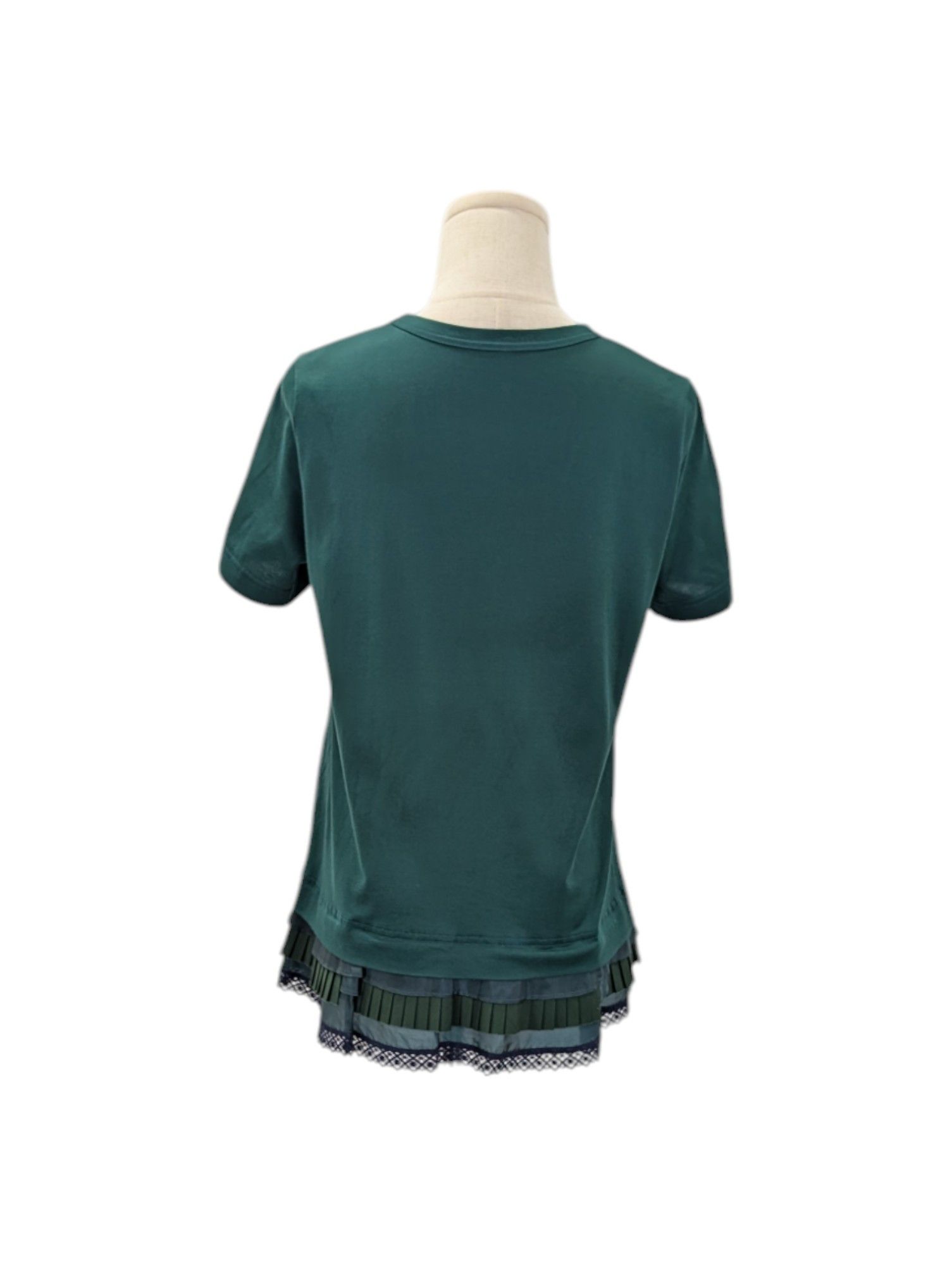 Sacai Green Cotton Tee With Iconic Trimming Ends Size S / US 4 / IT 40 - 2 Thumbnail