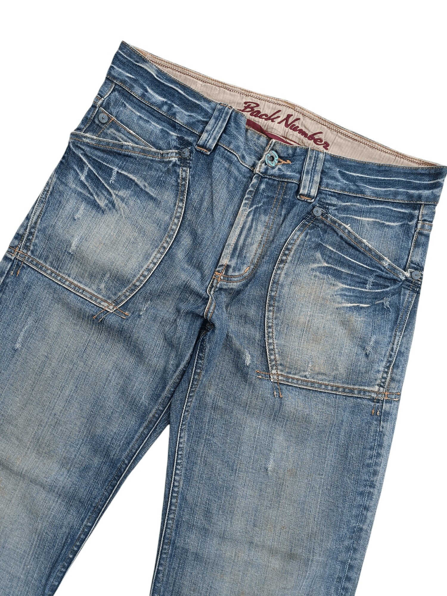 Japanese Brand × Vintage FYEE 💥 Back Number Distressed Whiskers Faded Denim Size US 34 / EU 50 - 1 Thumbnail
