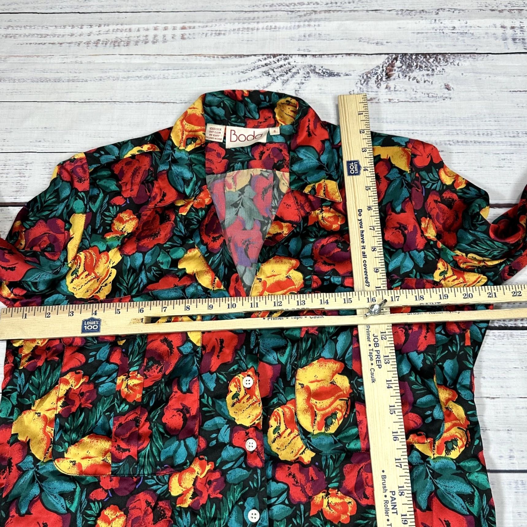 Vintage VINTAGE Boda Floral Green Red Silk Blouse Shirt Long Sleeve Shoulder Pads Sz 6 Size M / US 6-8 / IT 42-44 - 2 Thumbnail