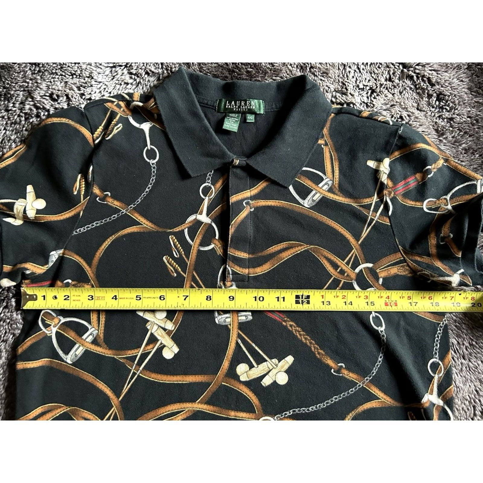 Ralph Lauren VINTAGE Ralph Lauren Black Equestrian Bridle Print Polo T-Shirt Petite L Womens Size L / US 10 / IT 46 - 5 Thumbnail