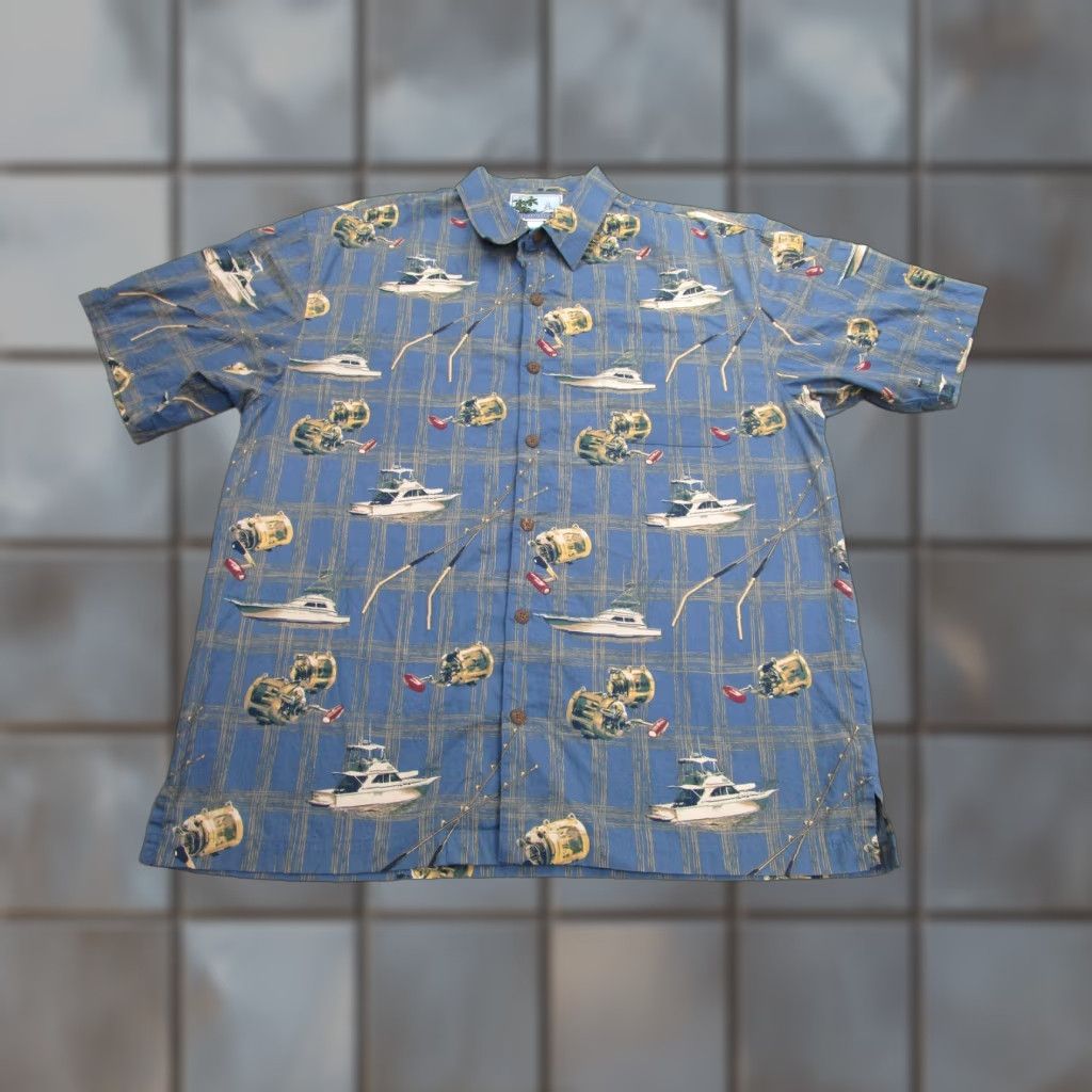 Vintage VINTAGE? No, it's not vintage. AFTCO Bluewater Shirt Mens XL Blue Graphic Print Short Sleeve Camp/Hawaiian Button-Up with Pockets Size US XL / EU 56 / 4 - 1 Thumbnail