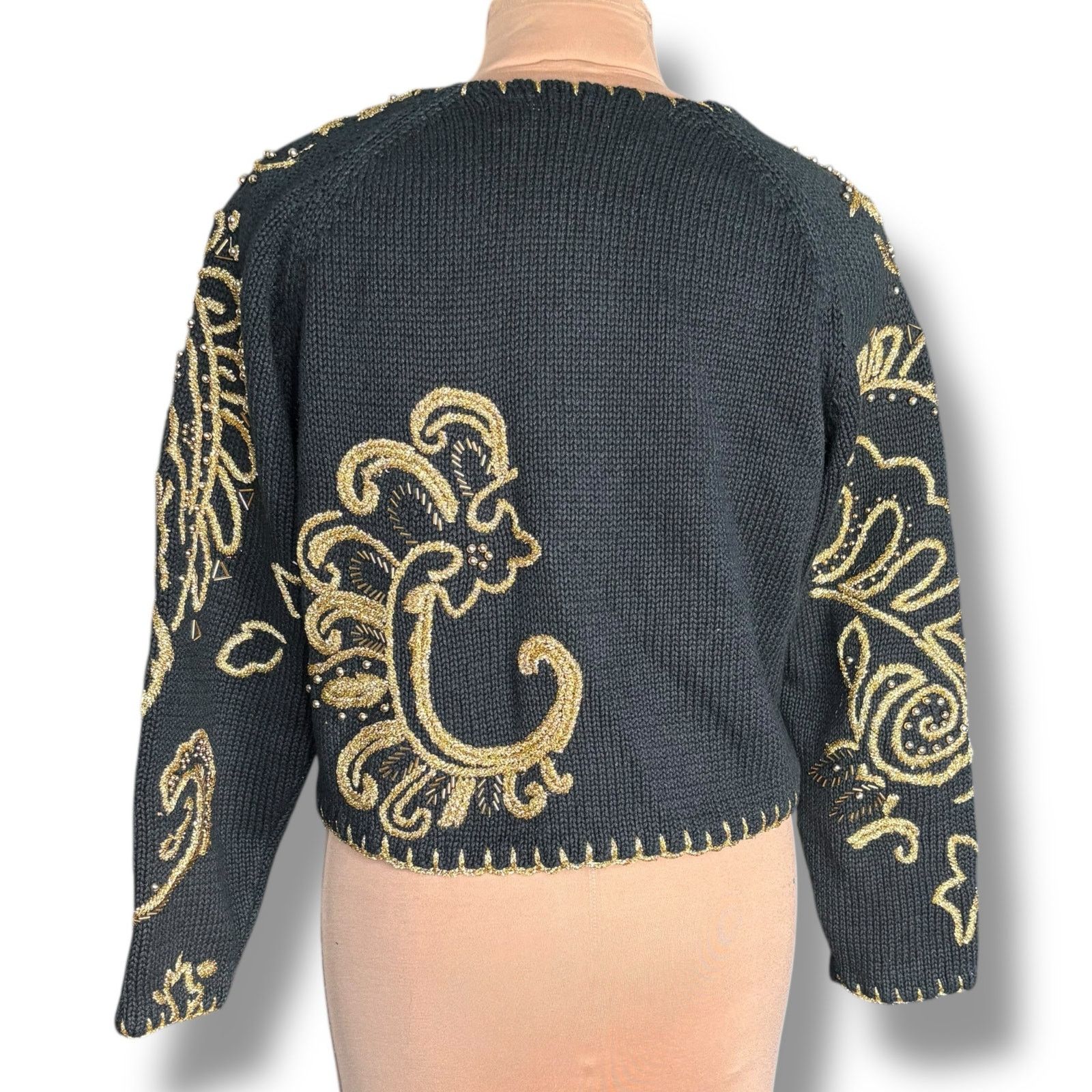 Henri Bendel Vintage 90s Michael Simon Henri Bendel Black Gold Cardigan Size L / US 10 / IT 46 - 6 Thumbnail
