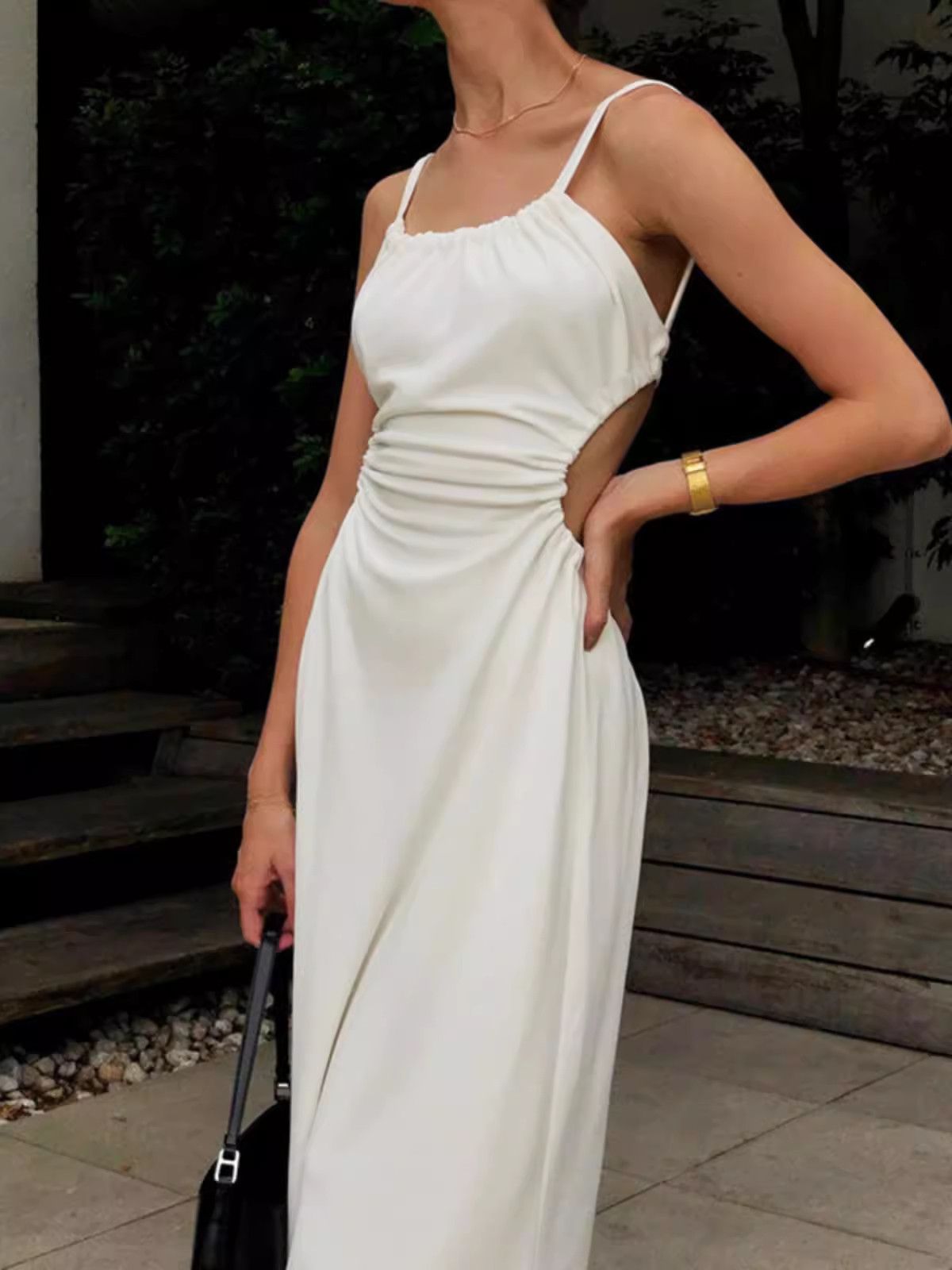image of Vintage Design Sense Halter White Slip Dress Holiday Dress, Women's (Size Medium)