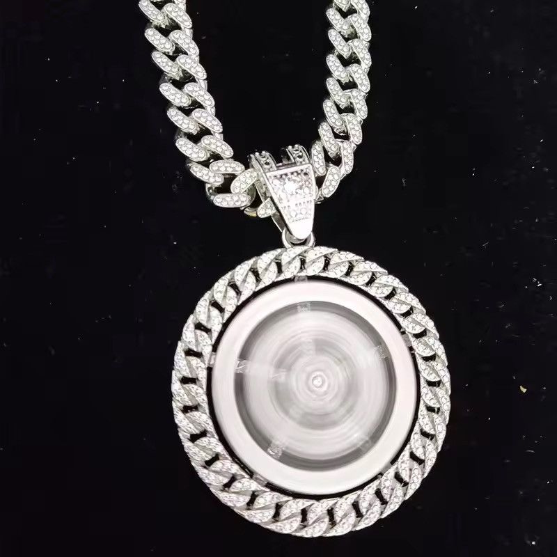 Jewelry Iced out Bling Rotatable Dollar Pendant Necklace 13mm Width Size ONE SIZE - 5 Thumbnail