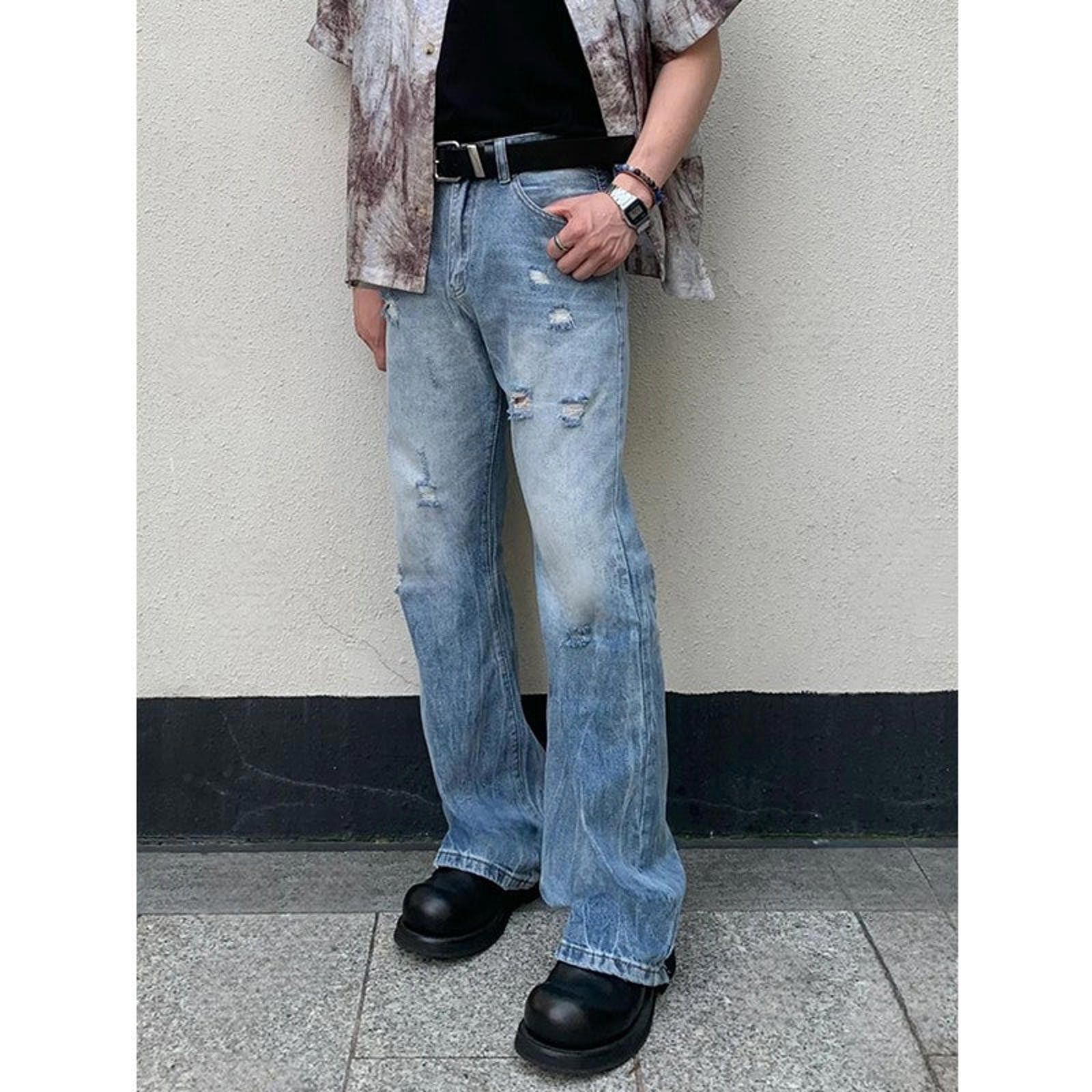Distressed Flared Denim Jeans Bootcut Vintage Jeans