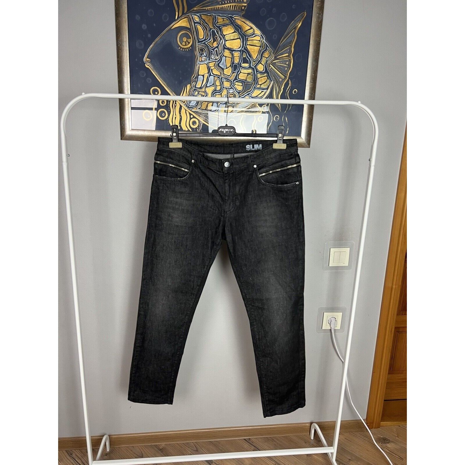 Versace MINT! Versace Collection Dark Black Men`s Slim Fit Jeans Pan Size US 36 / EU 52 - 4 Thumbnail