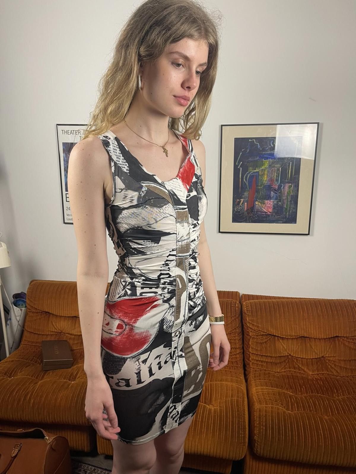 Unknown London John Galliano - Sleeveless Abstract Print Bodycon Dress Size S / US 4 / IT 40 - 2 Thumbnail