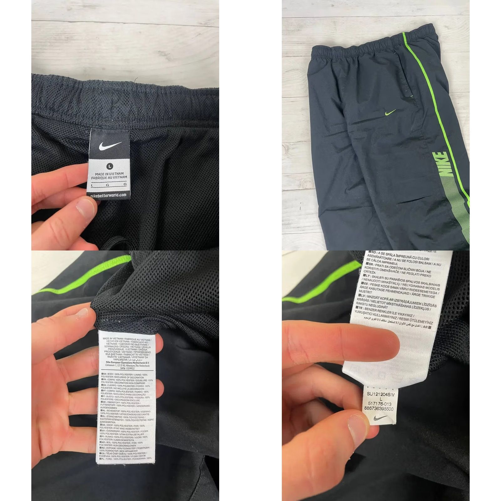 Nike VINTAGE Nike Track Pants Nike Track Pants Men L Black 90s Striped Pockets Inseam 32in 43cm 79cm Knee Thigh Front Rise Mens Size US 33 - 8 Thumbnail