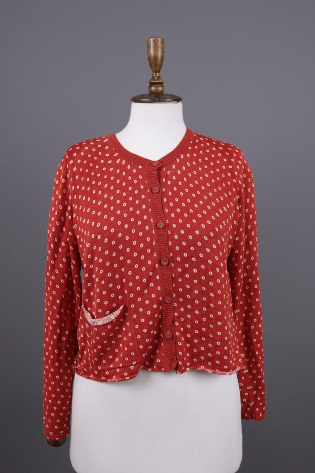 Gudrun Sjoden Red Doted Silk Knit Cardigan Sweater Size M