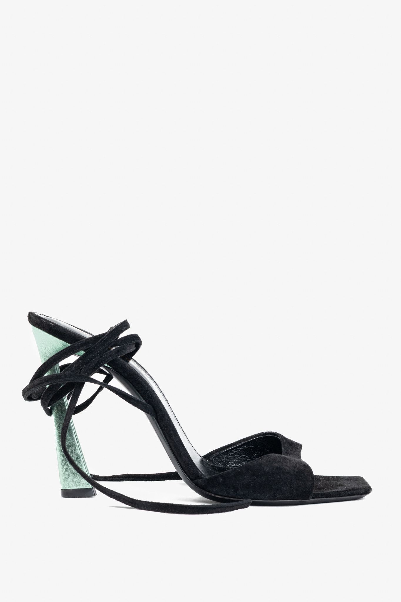 Saint Laurent Paris Saint Laurent Paz Black Suede Lace-Up Green-Heeled Sandals Size US 8 / IT 38 - 1 Thumbnail