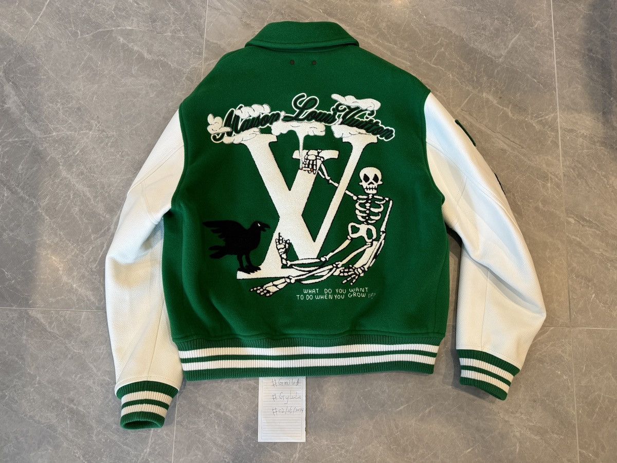 Louis Vuitton Louis Vuitton Green & White Varsity Leather Jacket Size US L / EU 52-54 / 3 - 2 Thumbnail