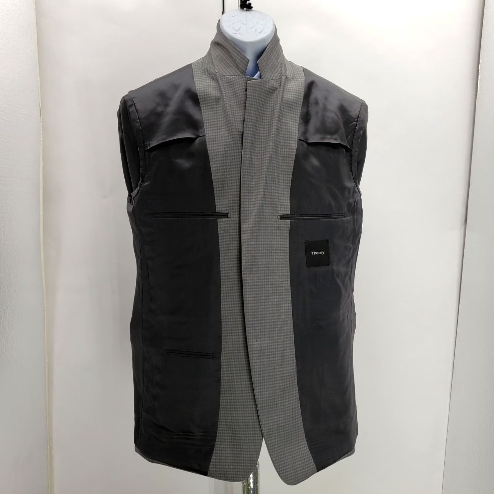 Theory THEORY CHAMBERS TAILORED Button Suit Jacket Blazer NEW Sz 44R GREY/ light grey Wool Check Men Blazer 44R Modern Size 44R - 4 Thumbnail