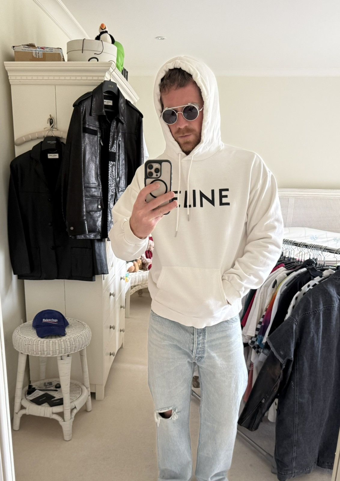 Celine Celine white black logo hoodie Hedi Slimane grail XL Size US XL / EU 56 / 4 - 2 Thumbnail