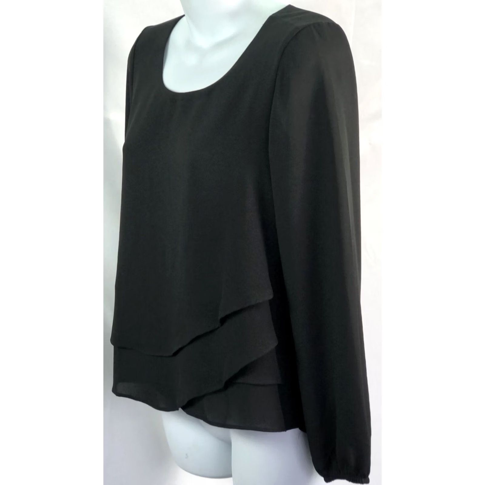 Ann Taylor Ann Taylor Blouse Women's 3/4 Sleeve Chiffon Black Layered Front Casual Holiday Whimsy 90s Style Size XS / US 0-2 / IT 36-38 - 3 Thumbnail