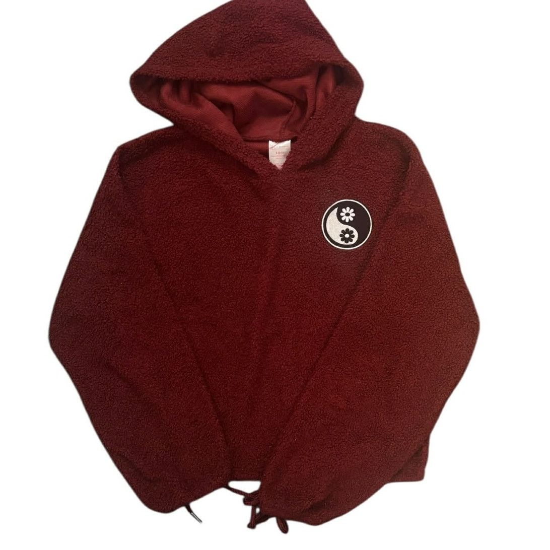 Other Maroon Burgundy Sherpa Hoodie Fleece Zip Sweatshirt Crop SM Size S / US 4 / IT 40 - 1 Thumbnail
