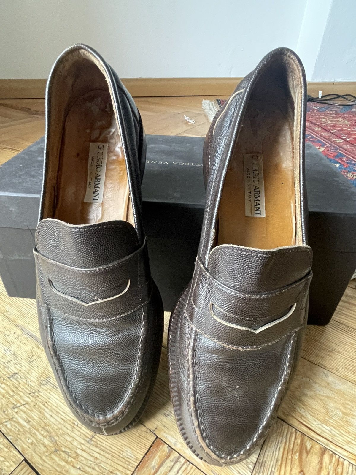 Giorgio Armani Vintage 80/90s GIORGIO ARMANI Mainline Grain Leather Loafers Size US 9 / EU 42 - 10 Thumbnail