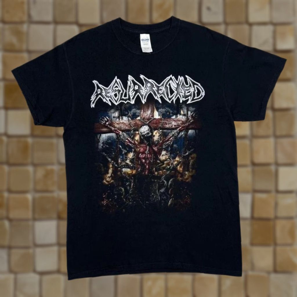 Gildan Resurrected Hellcome Chaos Embrace Madness Brutal Slam Grindcore Metal Band T-Shirt Medium Shirt Men Black Graphic Print Front Back 90s? Size US M / EU 48-50 / 2 - 1 Thumbnail